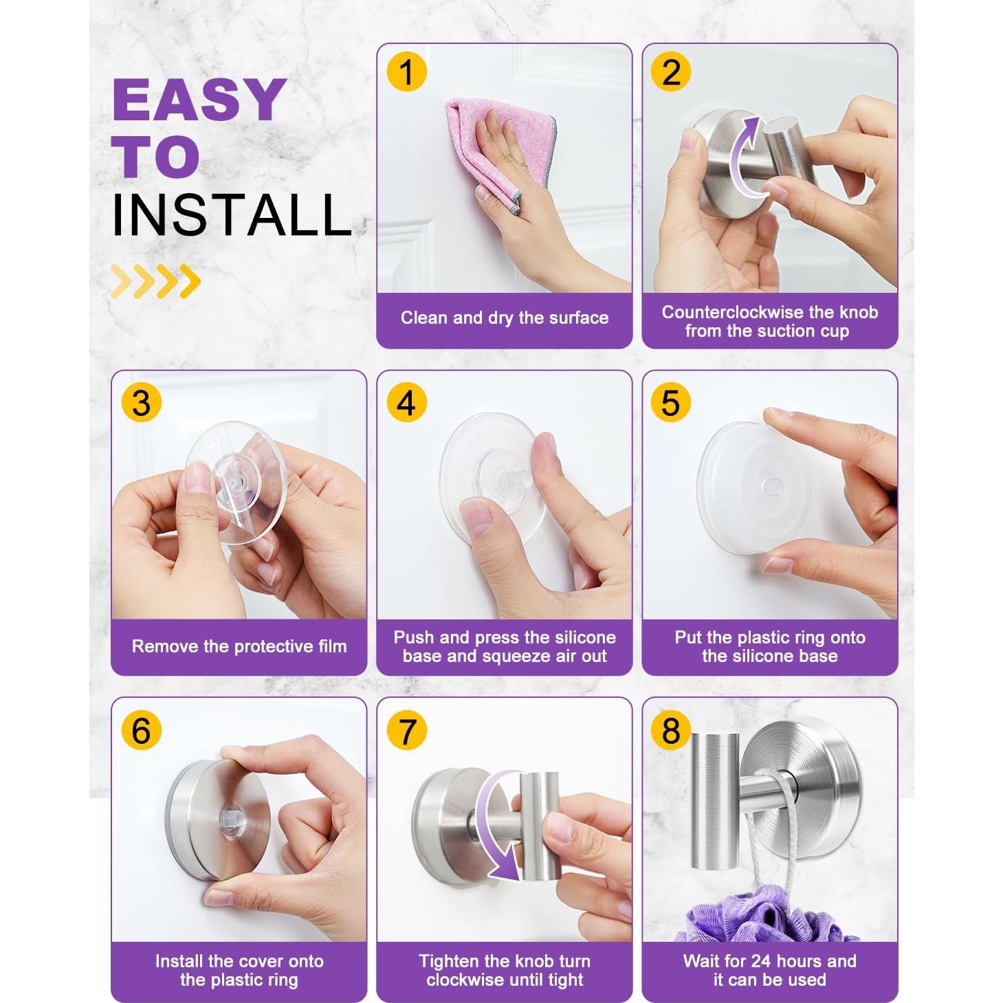 Ganchos de Succión Sin Perforación Bathiin - Acero Inoxidable 3 Pzas