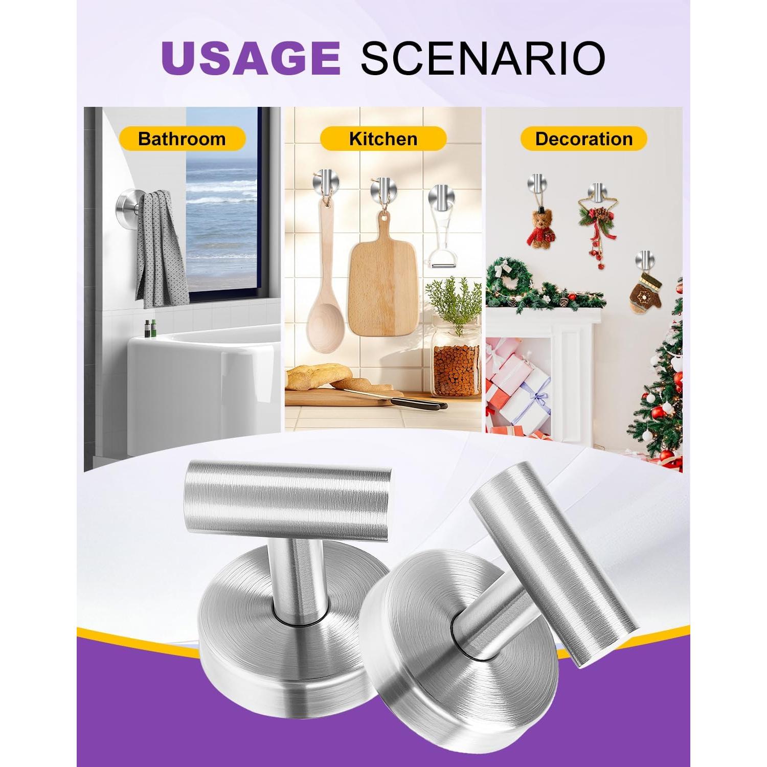 Ganchos de Succión Sin Perforación Bathiin - Acero Inoxidable 3 Pzas