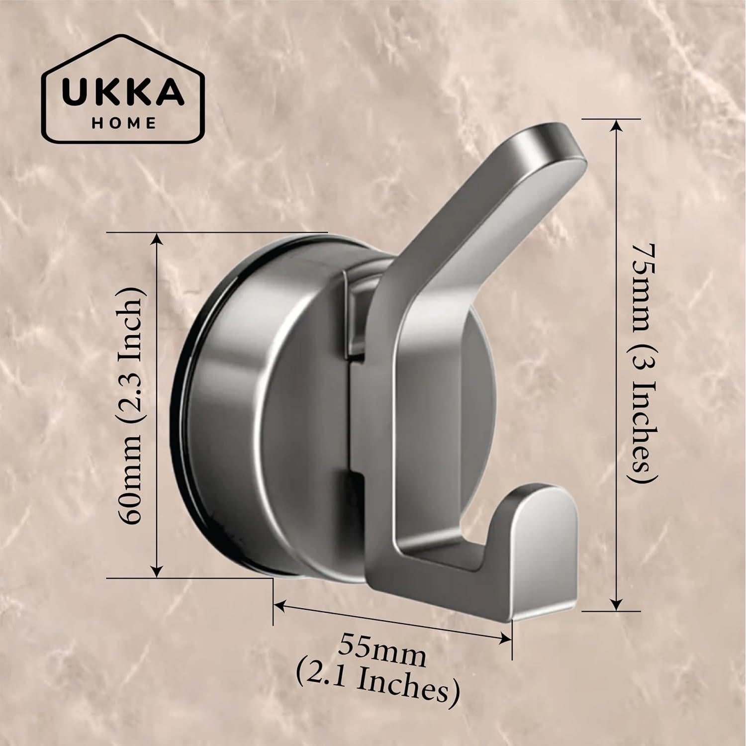 Gancho Doble Ventosa UKKA HOME Gris 2 Unidades para Ducha y Cocina