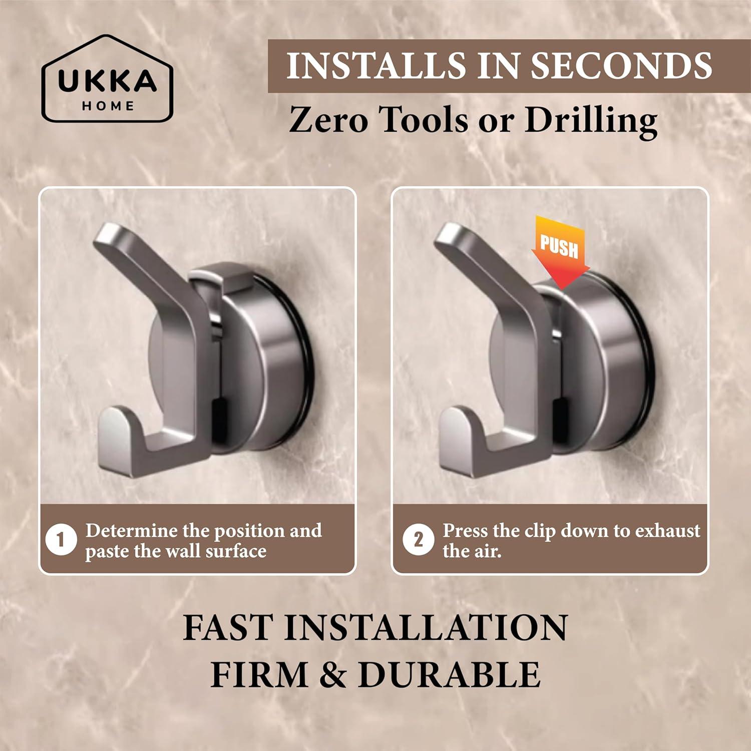 Gancho Doble Ventosa UKKA HOME Gris 2 Unidades para Ducha y Cocina