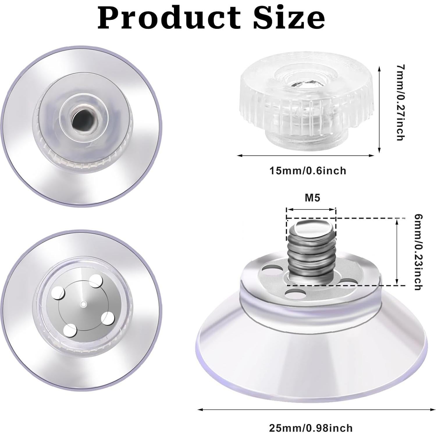 Paquete de 12 Ventosas de PVC 25mm con Tornillo M5 - Soporte Fuerte