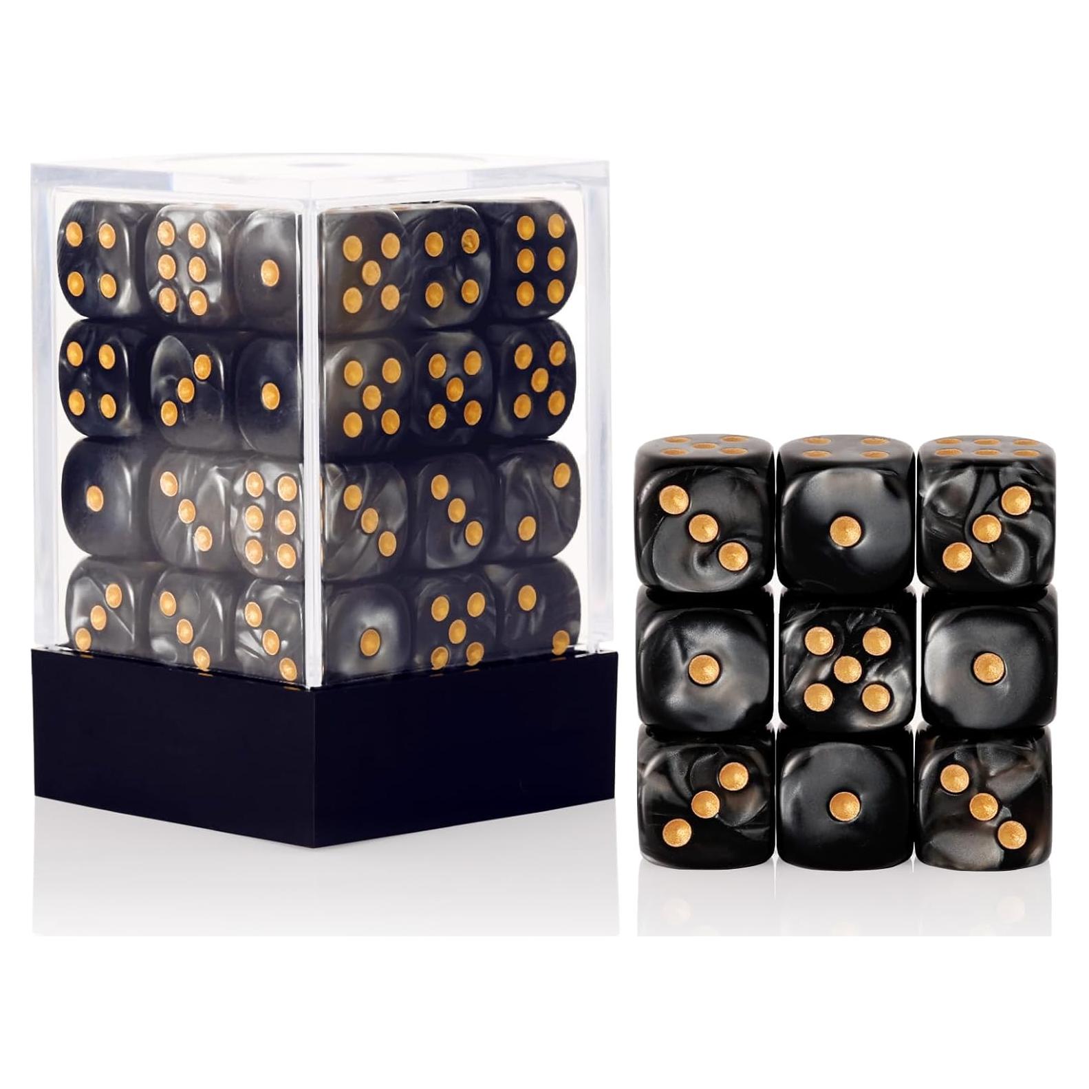 Juego de Dados Mini 36 Piezas 12mm D6 Patrón Perla Negro