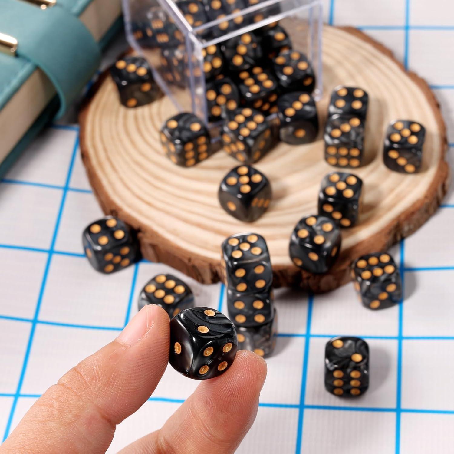 Juego de Dados Mini 36 Piezas 12mm D6 Patrón Perla Negro