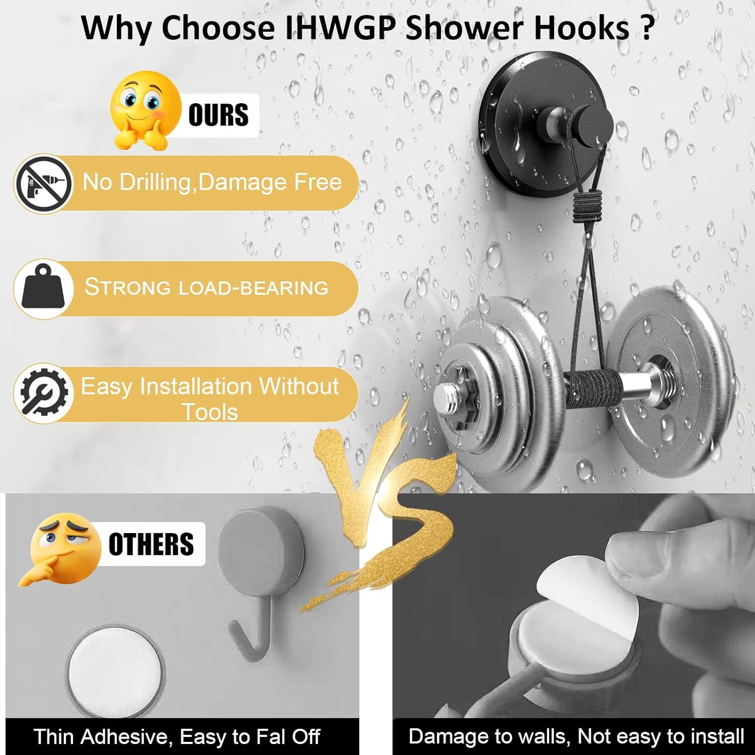 Ganchos de Ventosa IHWGP para Ducha y Cocina, 2 Paquete, Negro