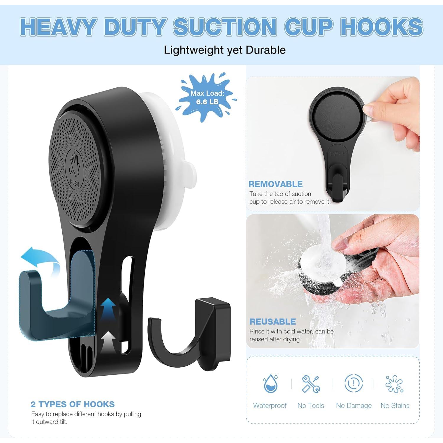 Ganchos de Ventosa para Ducha VIS'V, 2 Pcs, Alta Resistencia, Negros