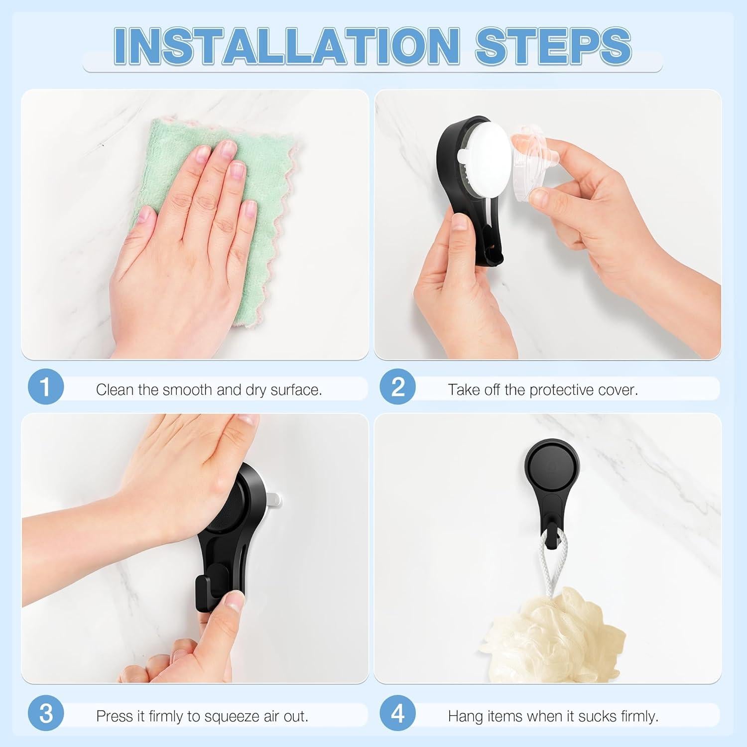 Ganchos de Ventosa para Ducha VIS'V, 2 Pcs, Alta Resistencia, Negros