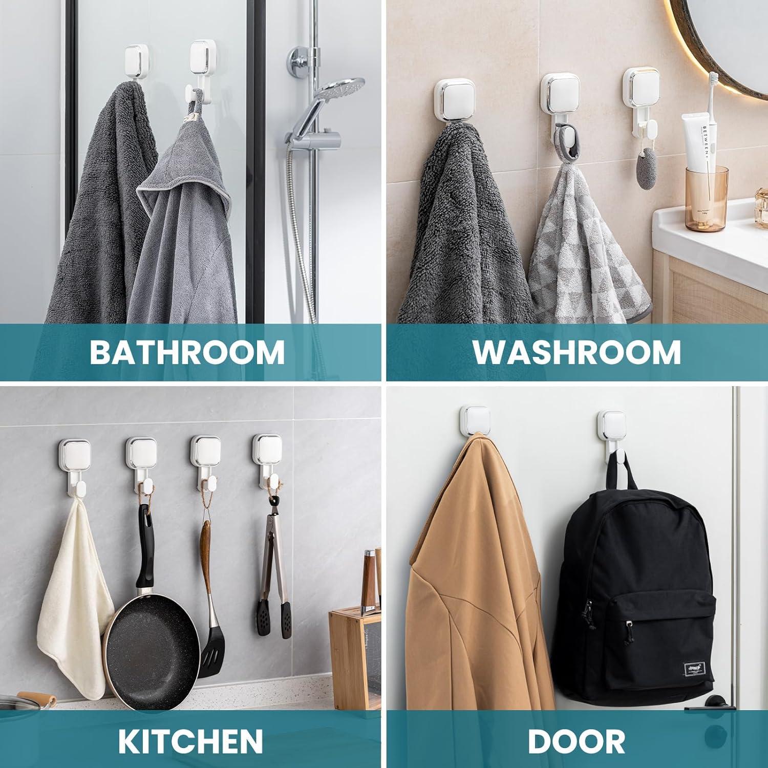 Ganchos de Ventosa TAILI 4 Pack para Ducha - Blanco, 5 kg