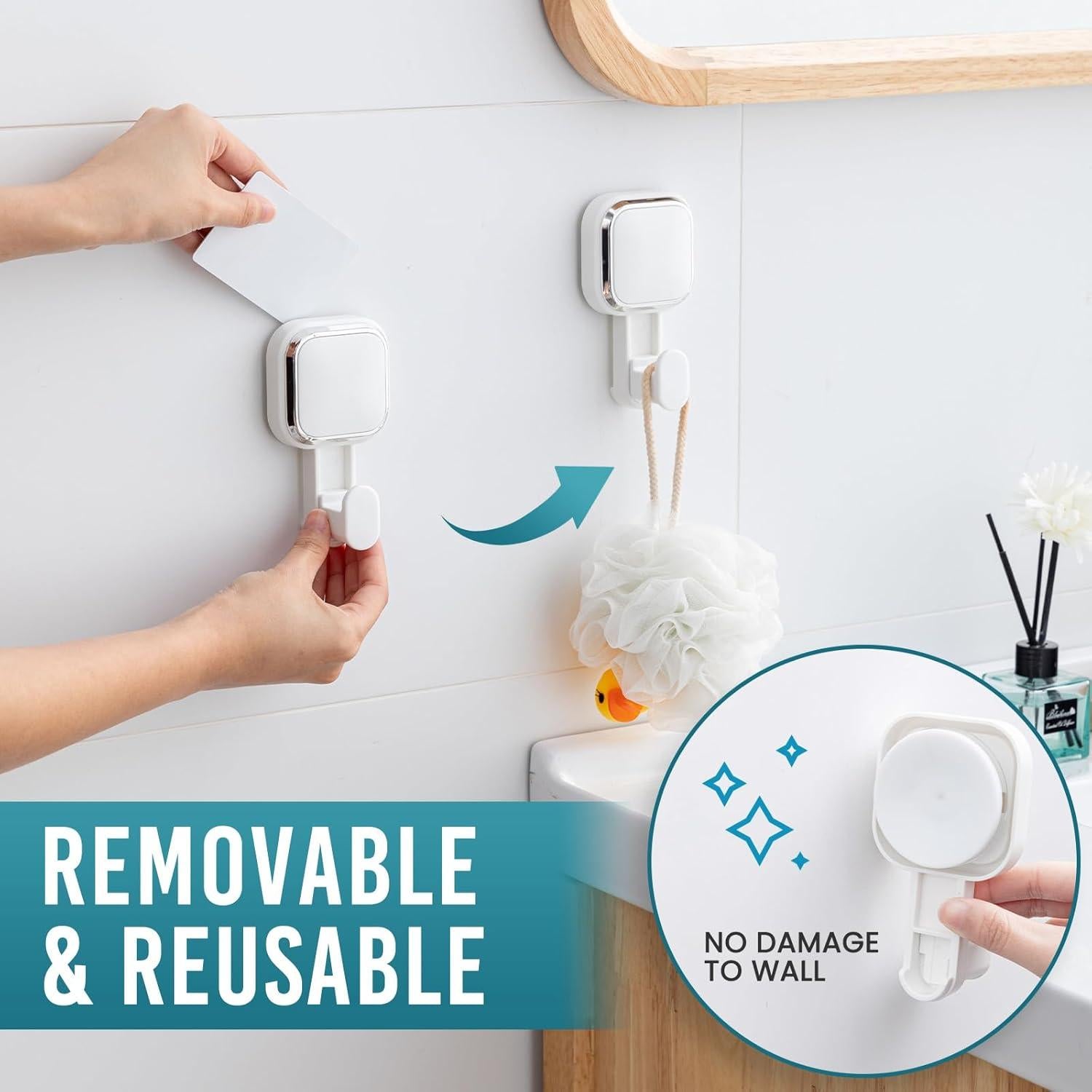 Ganchos de Ventosa TAILI 4 Pack para Ducha - Blanco, 5 kg