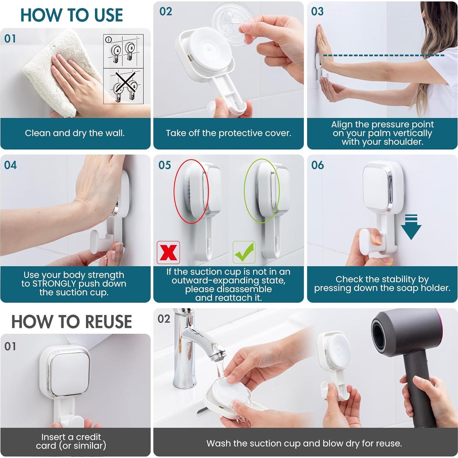 Ganchos de Ventosa TAILI 4 Pack para Ducha - Blanco, 5 kg