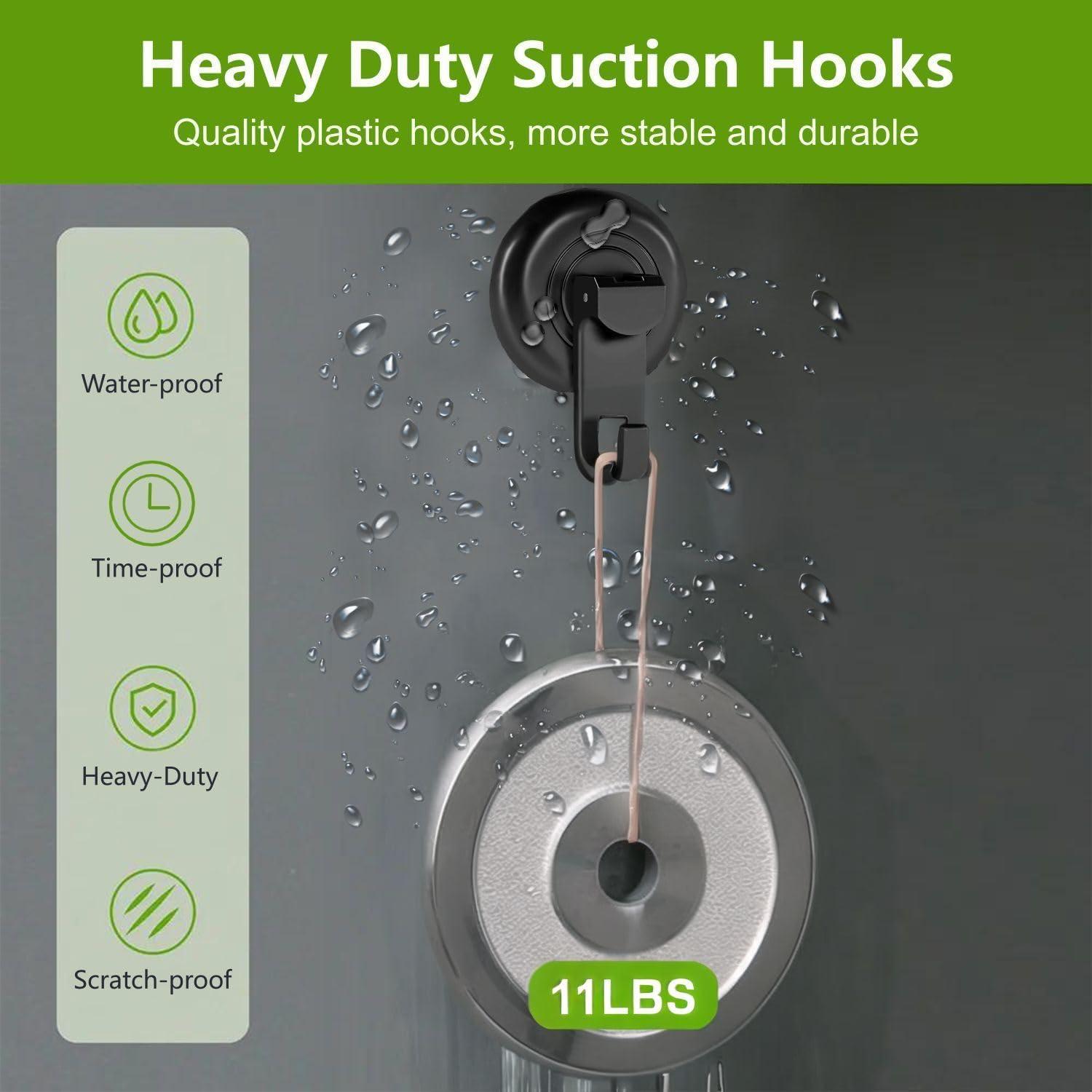 Ganchos de Ducha Virelixis con Ventosa Reutilizables - Negro, 4 Piezas