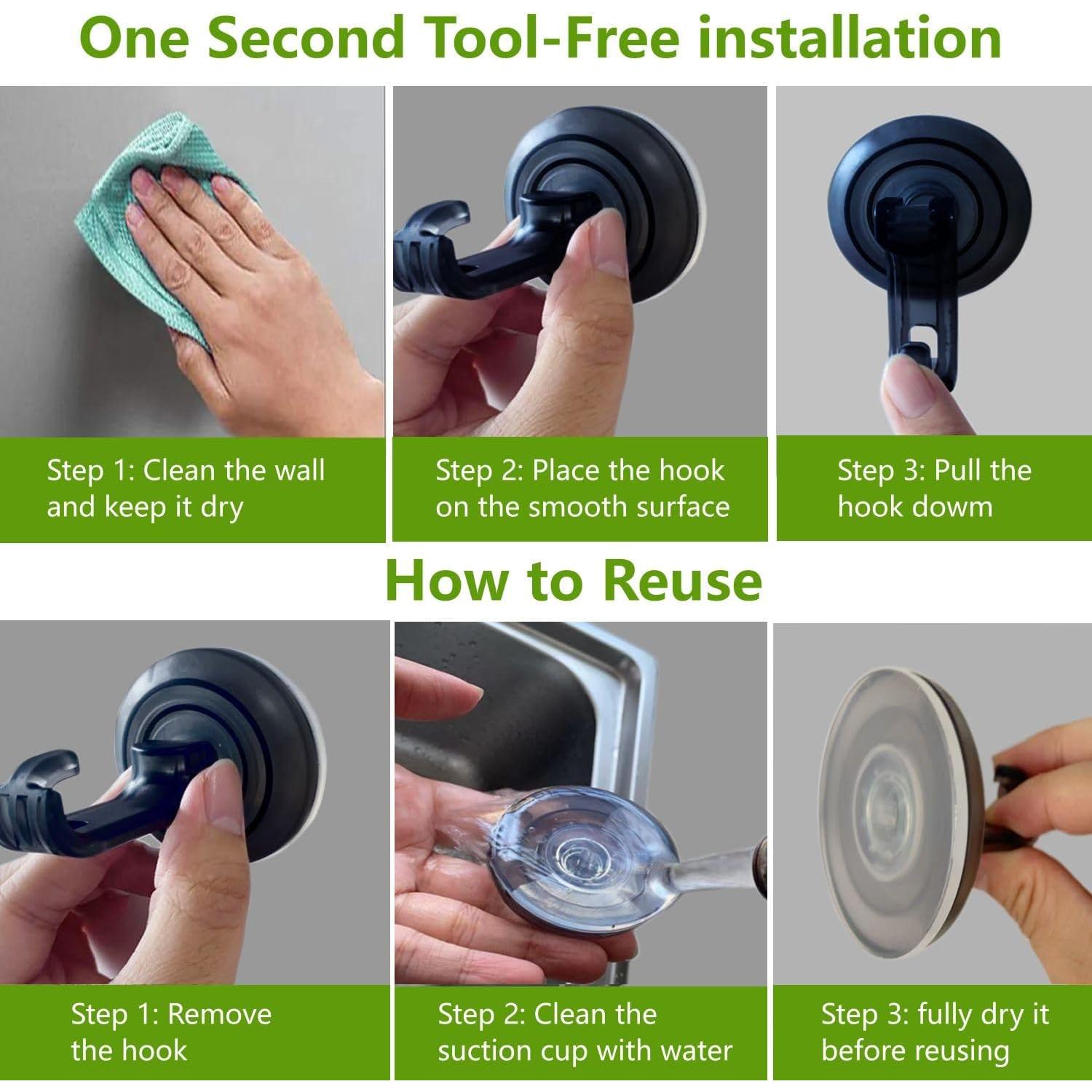 Ganchos de Ducha Virelixis con Ventosa Reutilizables - Negro, 4 Piezas