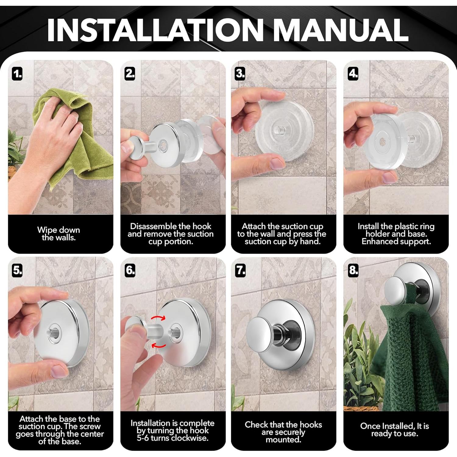 Ganchos de Succión Besti para Ducha 4 Piezas Cromo 5 kg