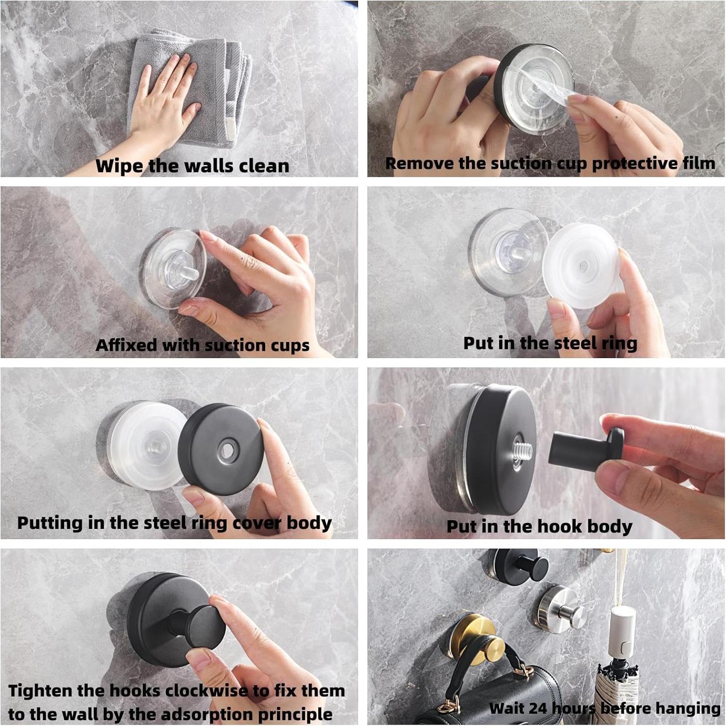 Ganchos de Ventosa GOJUHANLIN Dorado 4 Piezas Acero Inoxidable