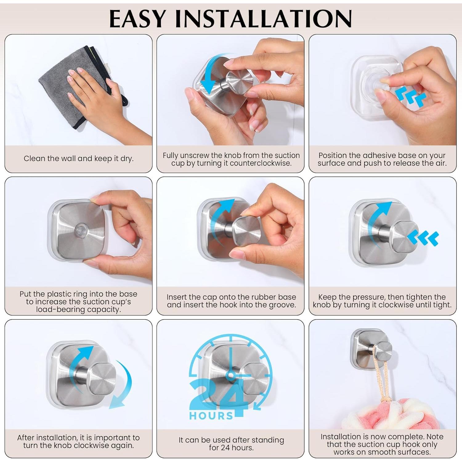 Ganchos de Ventosa Warlve para Ducha - 2 Unidades Acero Inoxidable