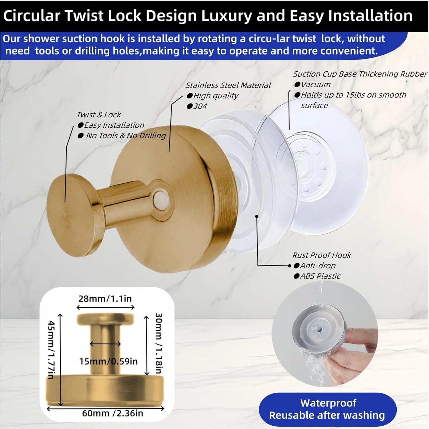 Ganchos de Ventosa Duilahren Oro Cepillado 2PCS Alta Resistencia
