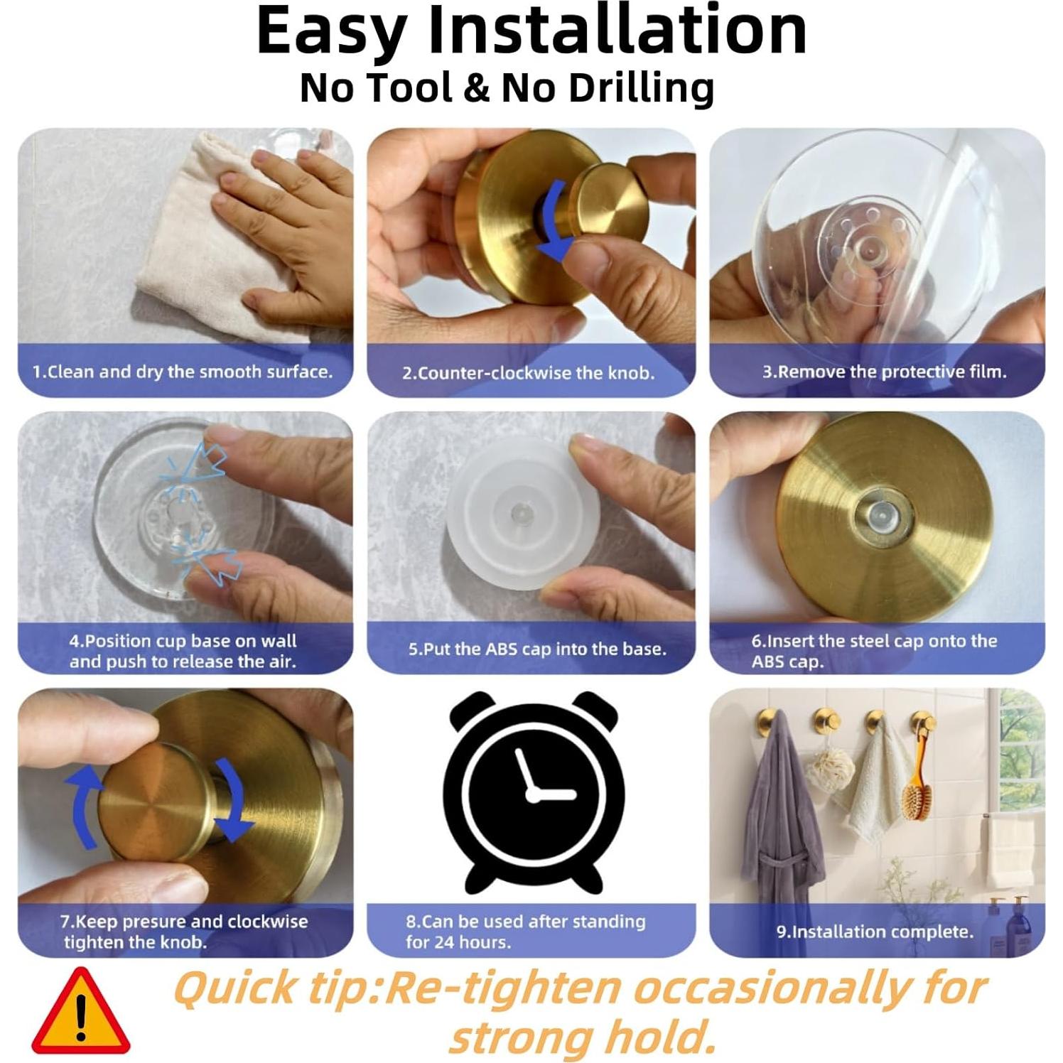 Ganchos de Ventosa Duilahren Oro Cepillado 2PCS Alta Resistencia