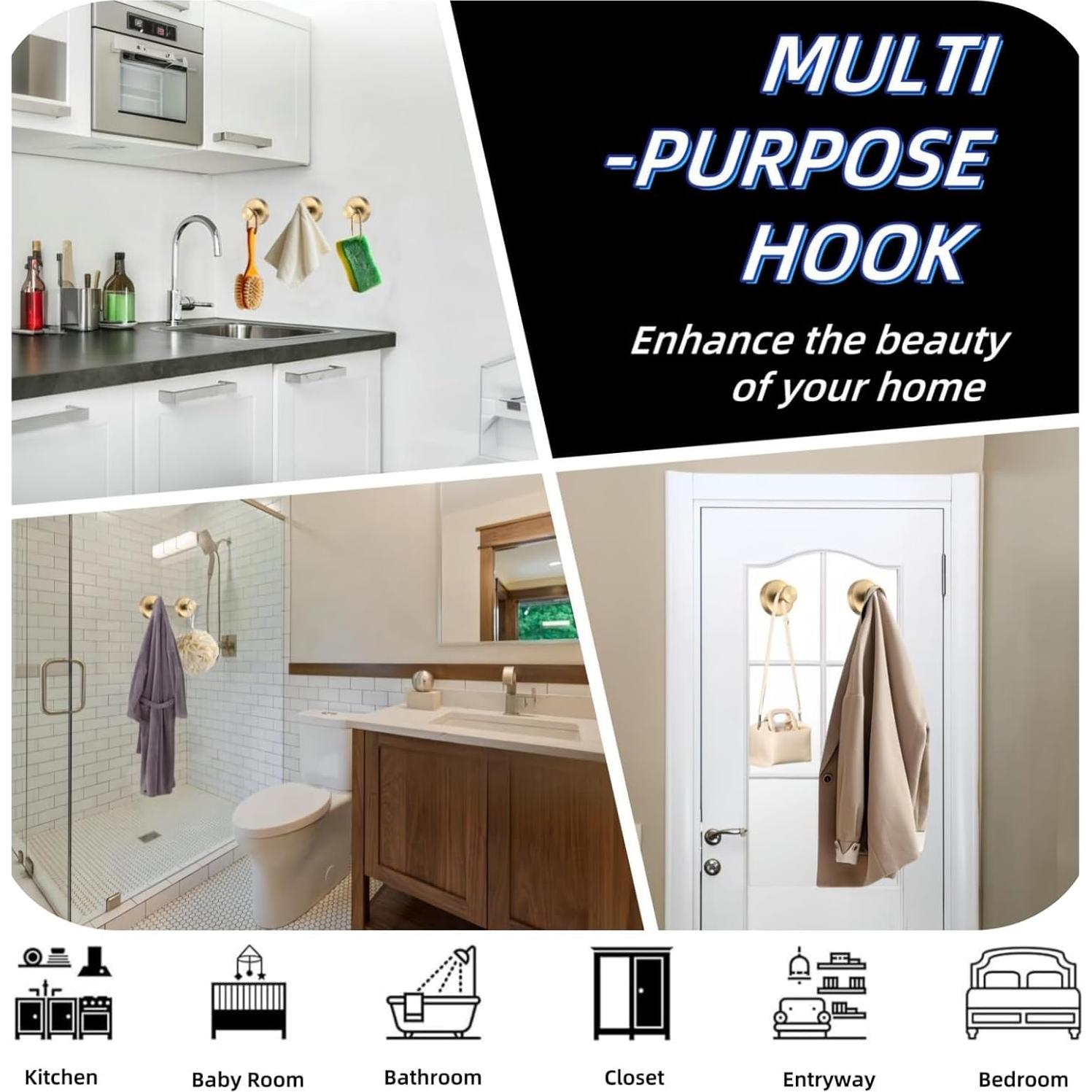 Ganchos de Ventosa Duilahren Oro Cepillado 2PCS Alta Resistencia