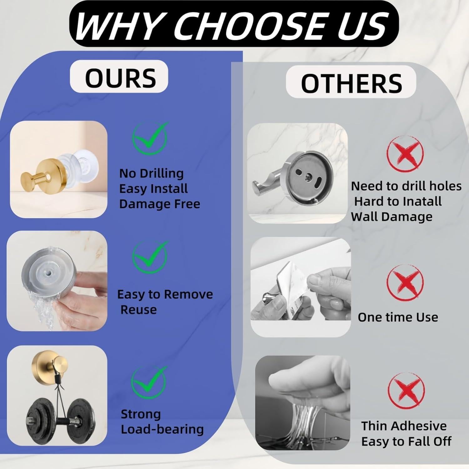 Ganchos de Ventosa Duilahren Oro Cepillado 2PCS Alta Resistencia