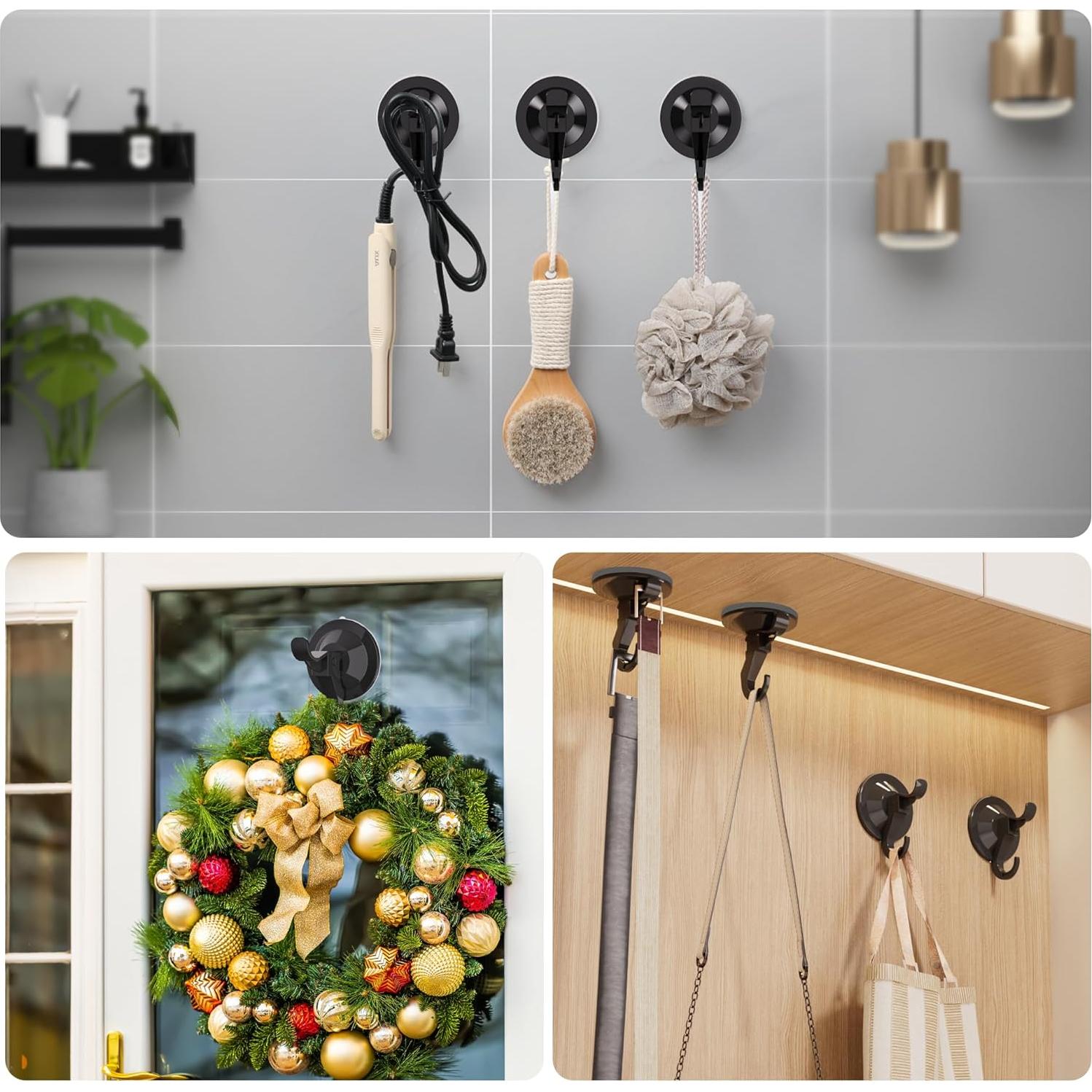 Ganchos de Ventosa AENTGIU Negros - Paquete de 5 para Baño