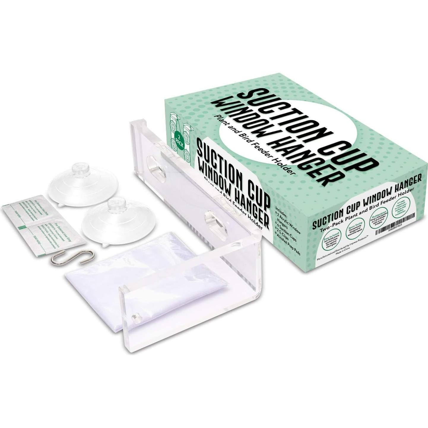 Soporte de Ventana con Ventosa IMPRESA - Paquete de 2 - Acrílico Verde Brillante - Resistente a la Intemperie