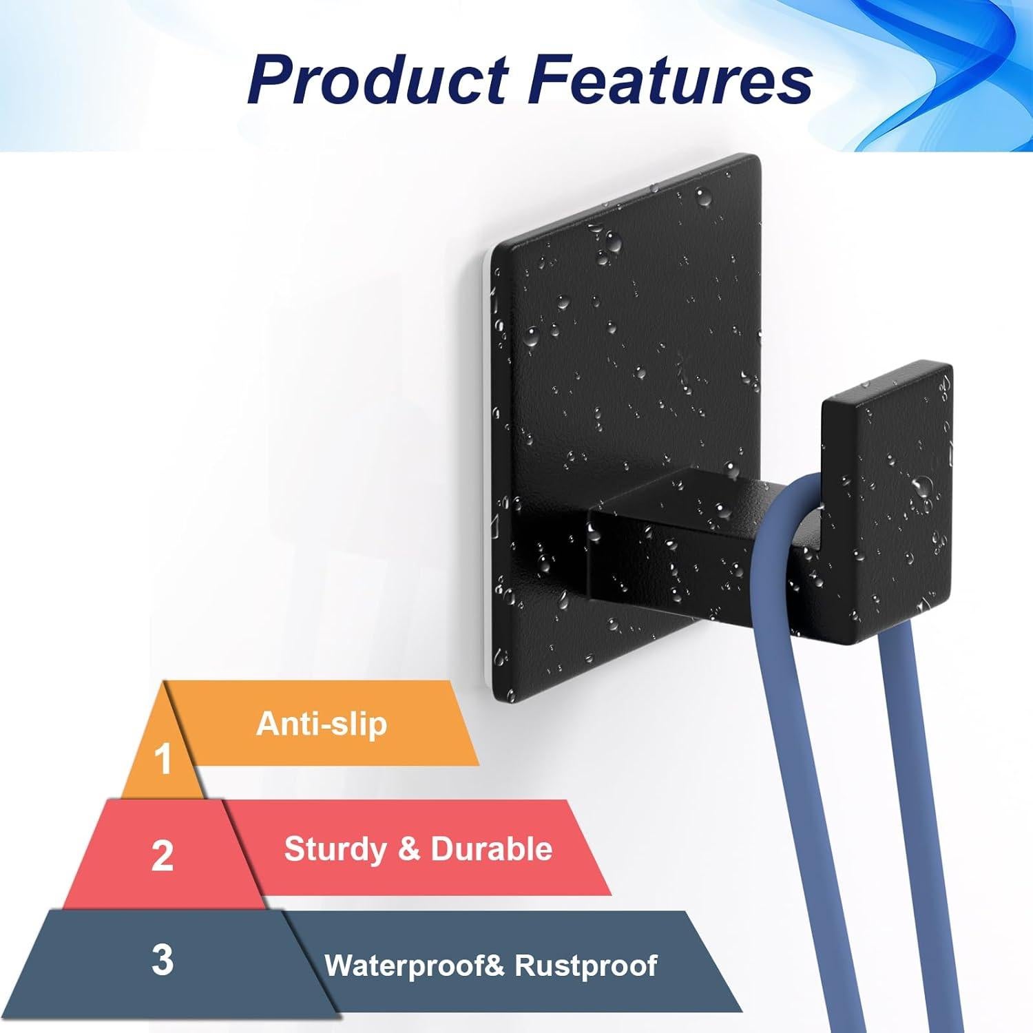 Ganchos Adhesivos de Aluminio VINHOLD - 4 Paquete Negro