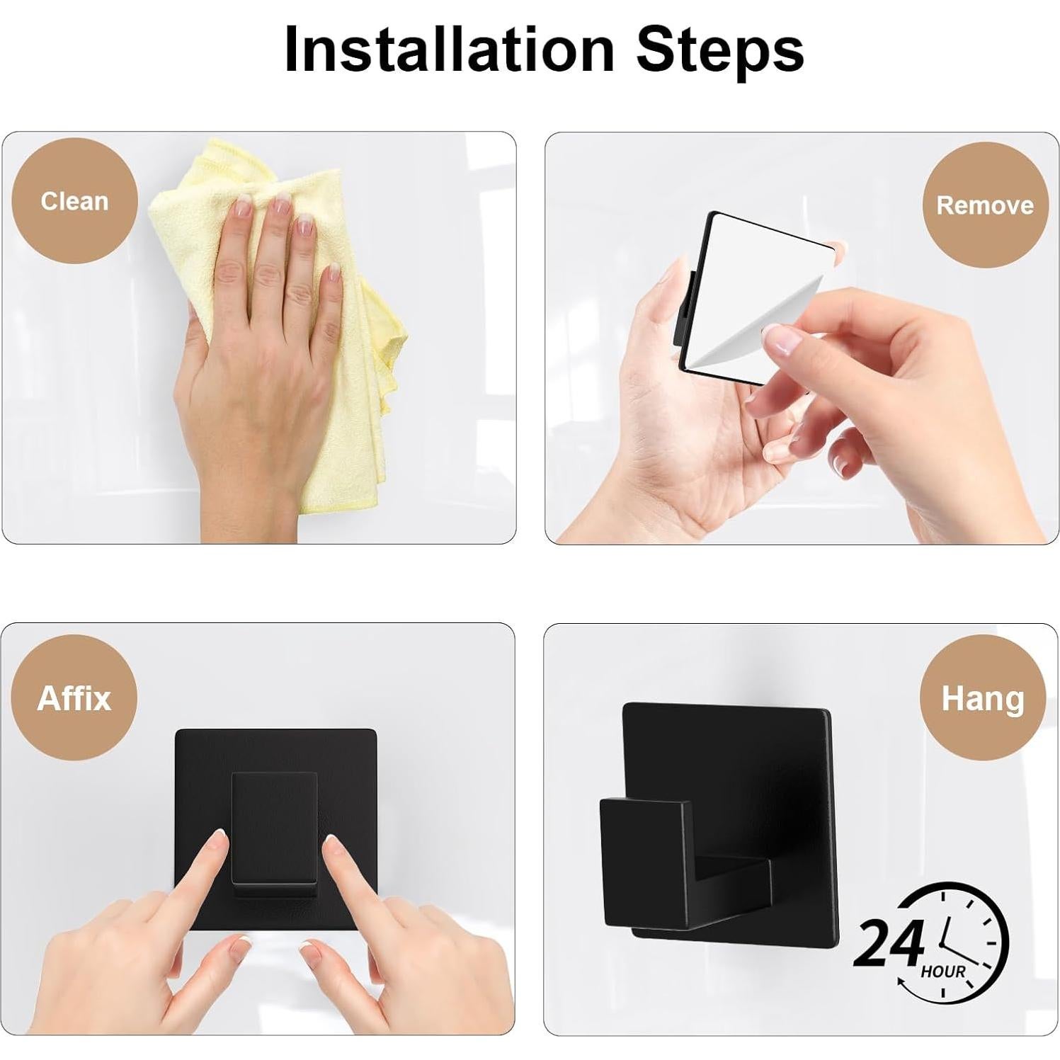 Ganchos Adhesivos de Aluminio VINHOLD - 4 Paquete Negro