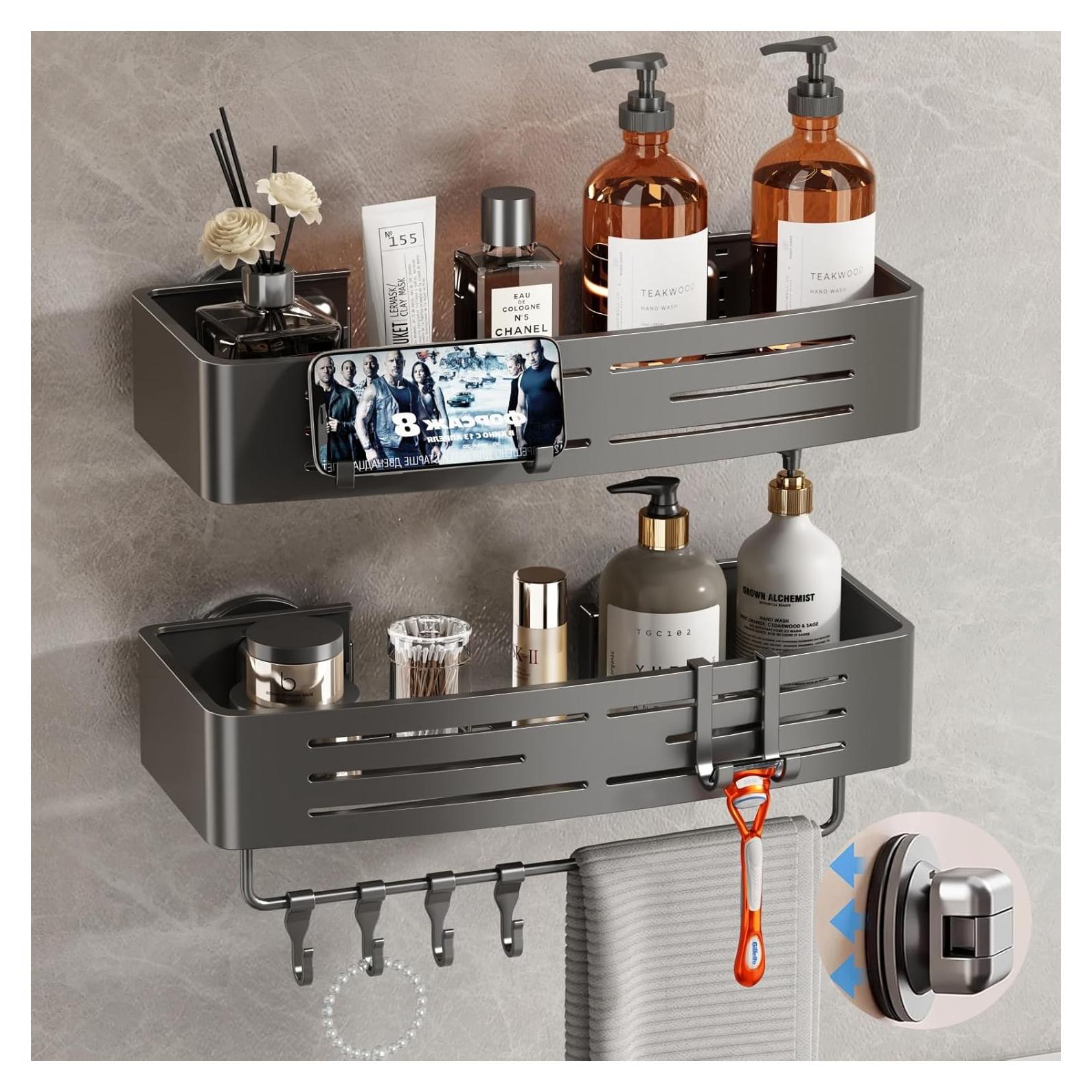 Caddy de Ducha Voldra con Ventosa, 2 Estantes Gris Mate