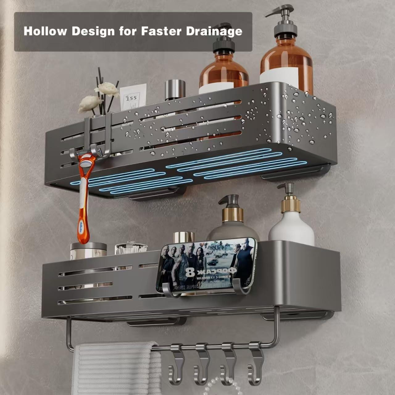 Caddy de Ducha Voldra con Ventosa, 2 Estantes Gris Mate