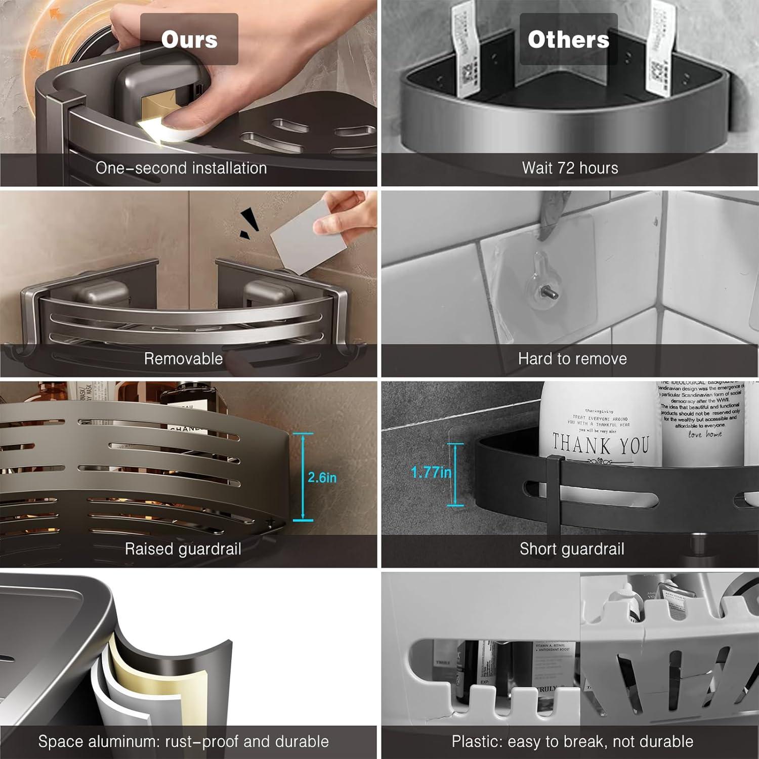 Caddy de Ducha Voldra con Ventosa, 2 Estantes Gris Mate