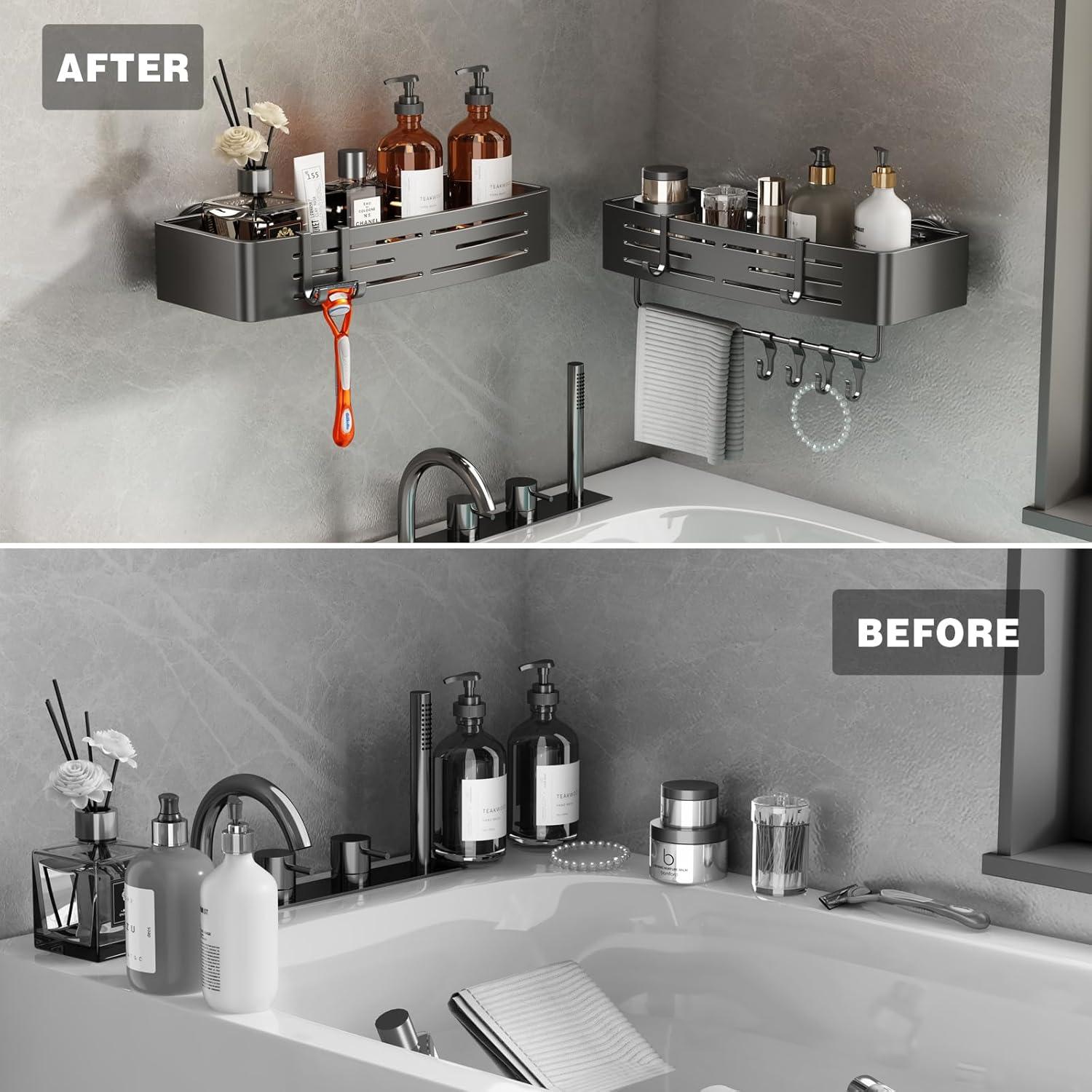 Caddy de Ducha Voldra con Ventosa, 2 Estantes Gris Mate