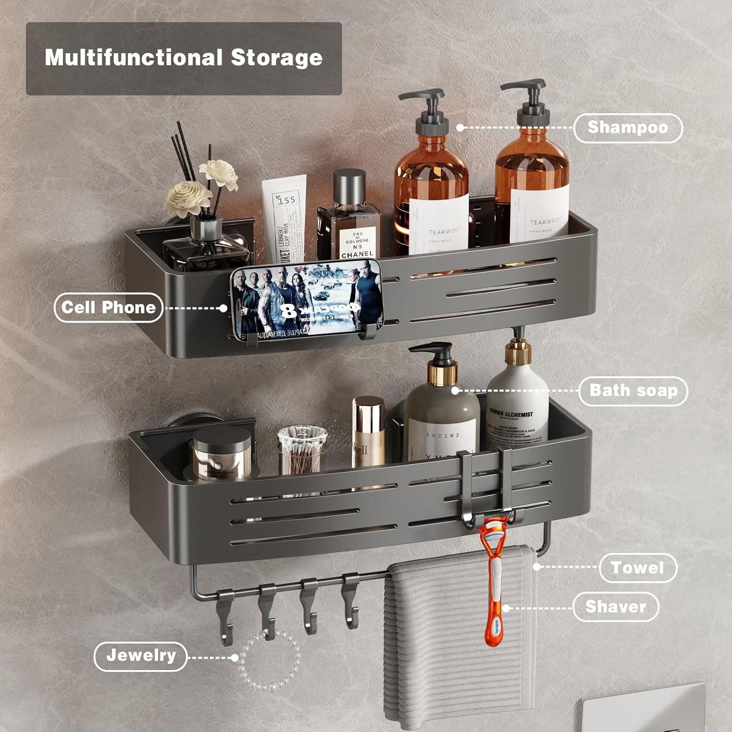 Caddy de Ducha Voldra con Ventosa, 2 Estantes Gris Mate