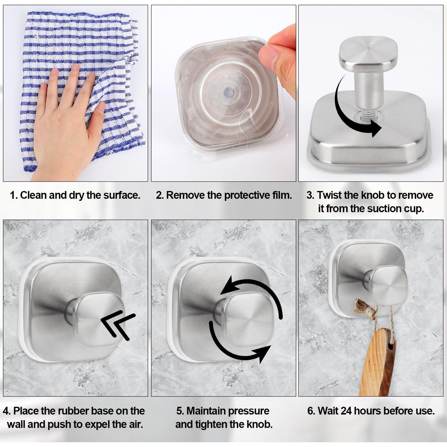 Ganchos de Ventosa Fukaisu 4 Piezas Acero Inoxidable Plata