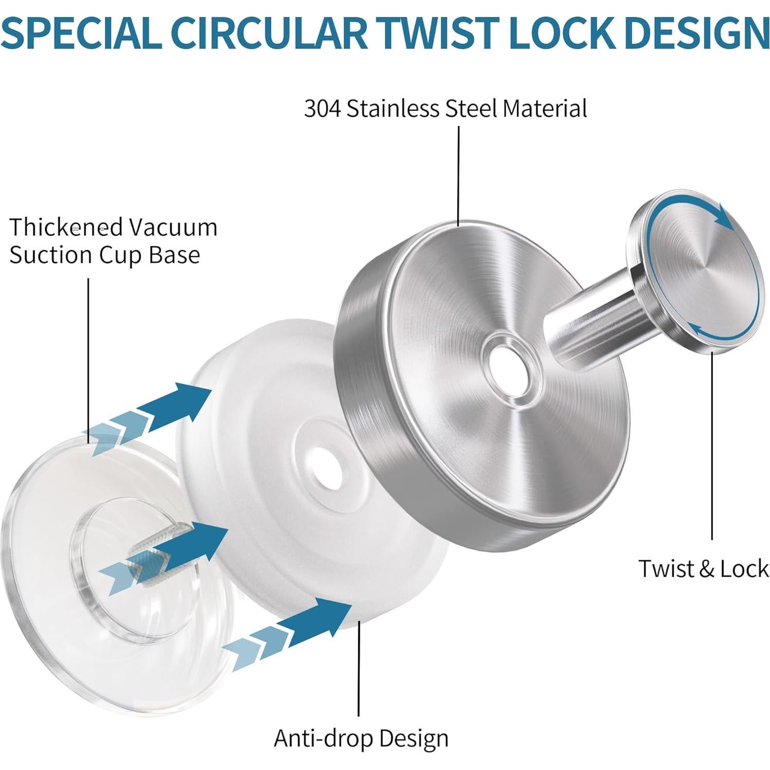 Ganchos de Ventosa Deluwire 3 Piezas Plata para Ducha