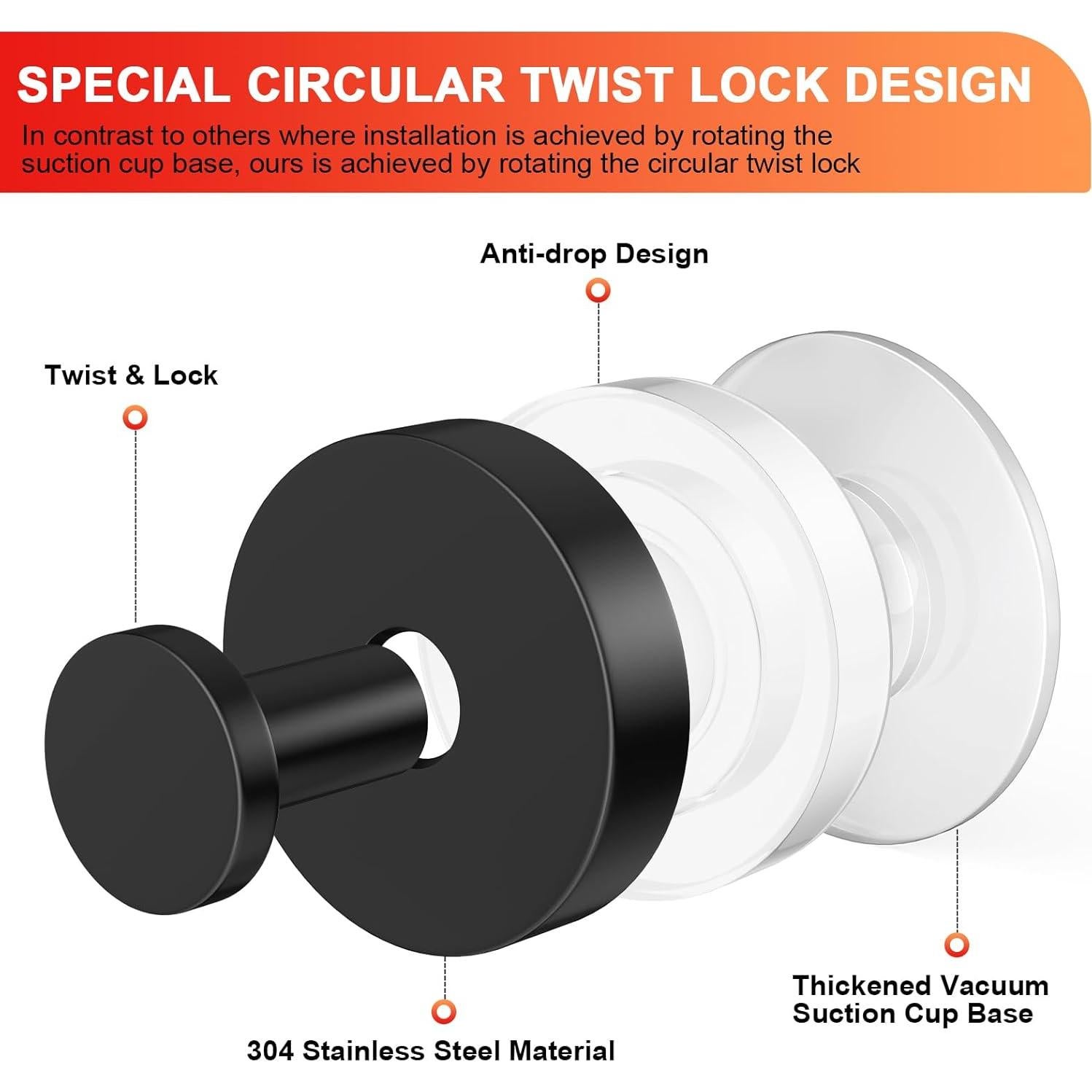 Ganchos de Ventosa Canareen 2 pcs Negro Acero Inoxidable