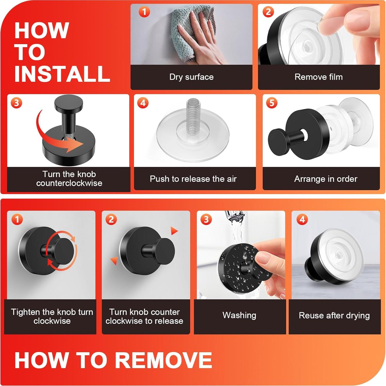 Ganchos de Ventosa Canareen 2 pcs Negro Acero Inoxidable