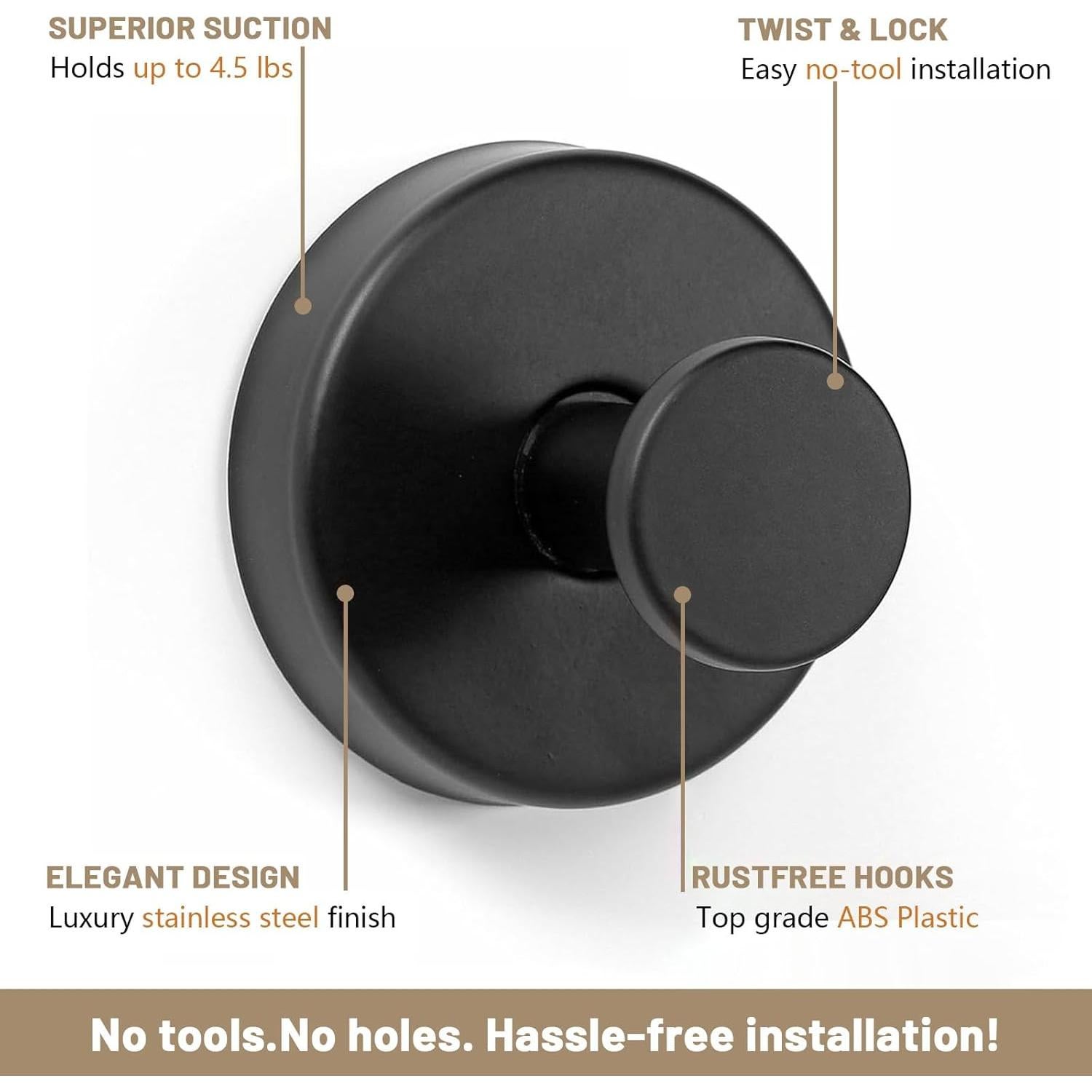 Ganchos de Ventosa Sin Perforación Starfa Lab - 4 Piezas, Negro