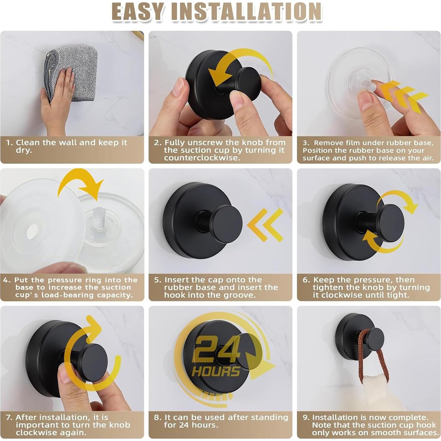 Ganchos de Ventosa Sin Perforación Starfa Lab - 4 Piezas, Negro