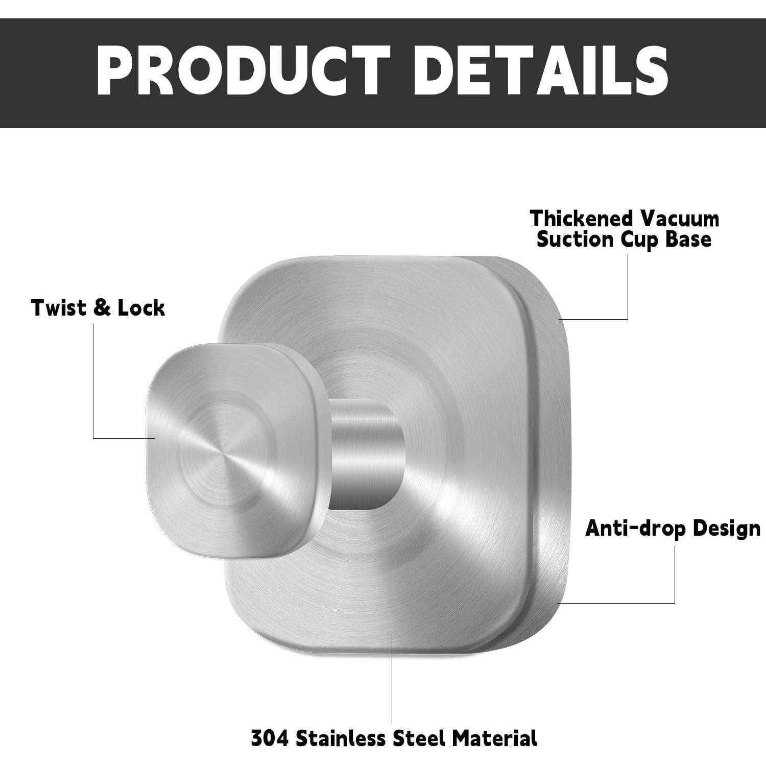 Ganchos de Ventosa EYJVAF para Baño - Acero Inoxidable 5kg