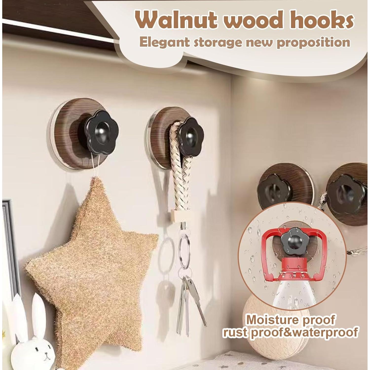 Ganchos de Ventosa Elegantes Genérico 4 Piezas Madera Marrón