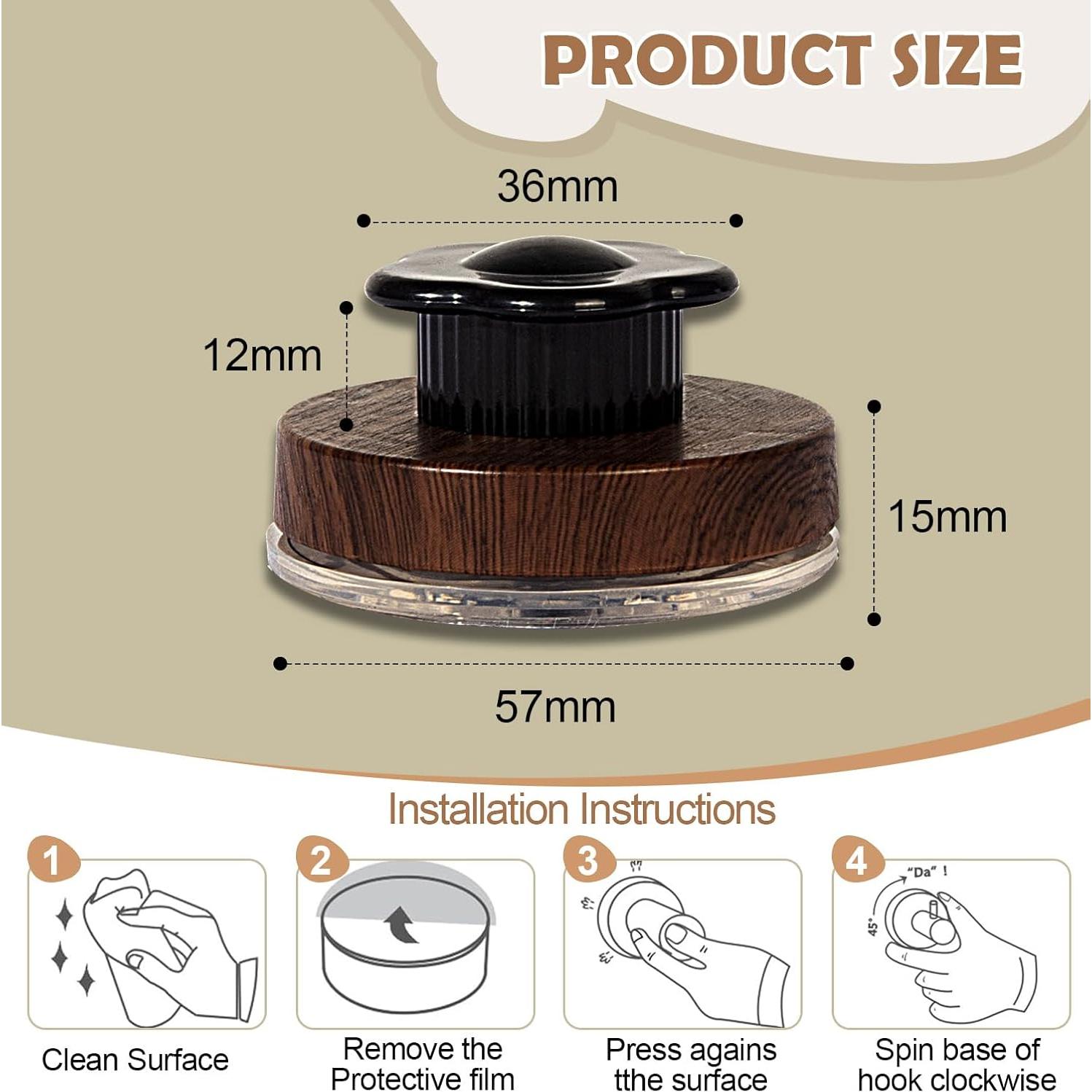 Ganchos de Ventosa Elegantes Genérico 4 Piezas Madera Marrón