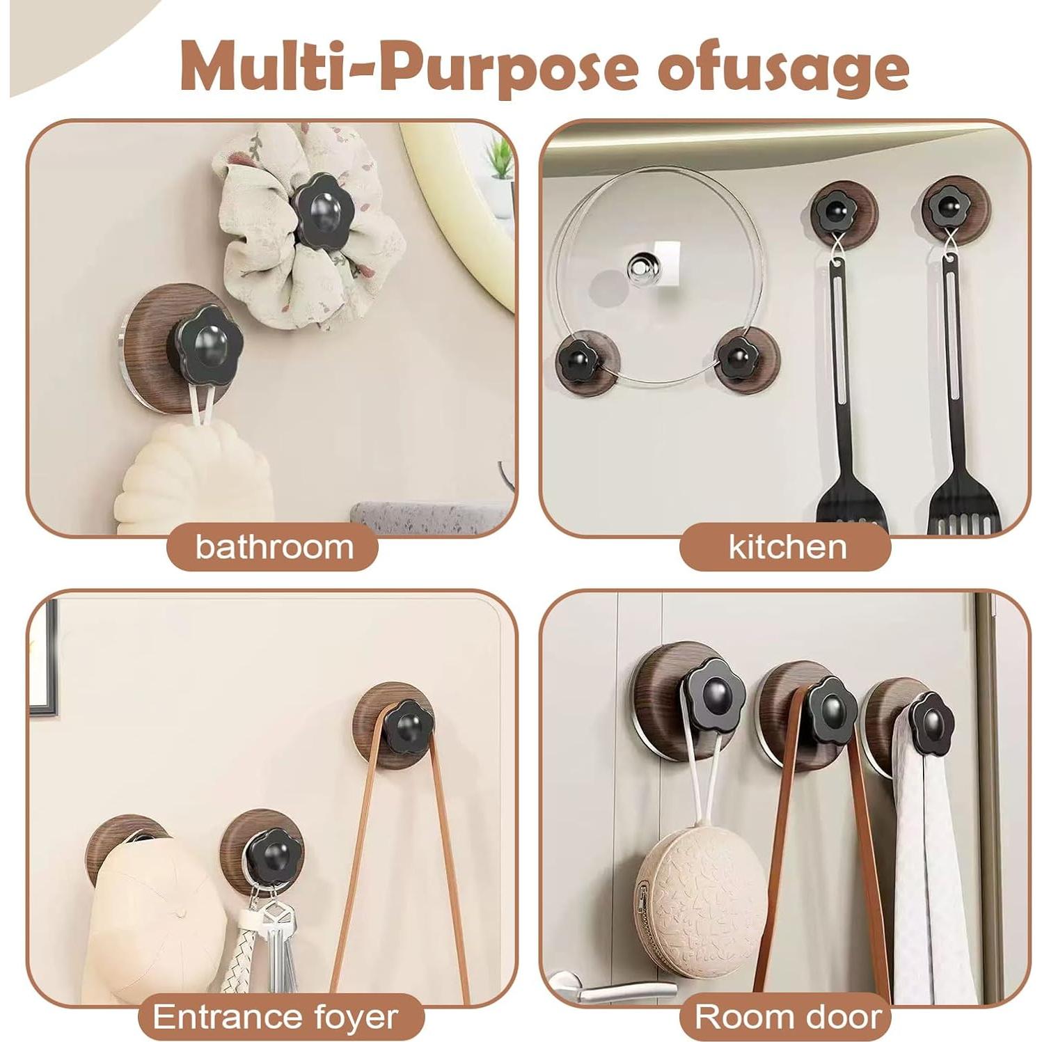 Ganchos de Ventosa Elegantes Genérico 4 Piezas Madera Marrón