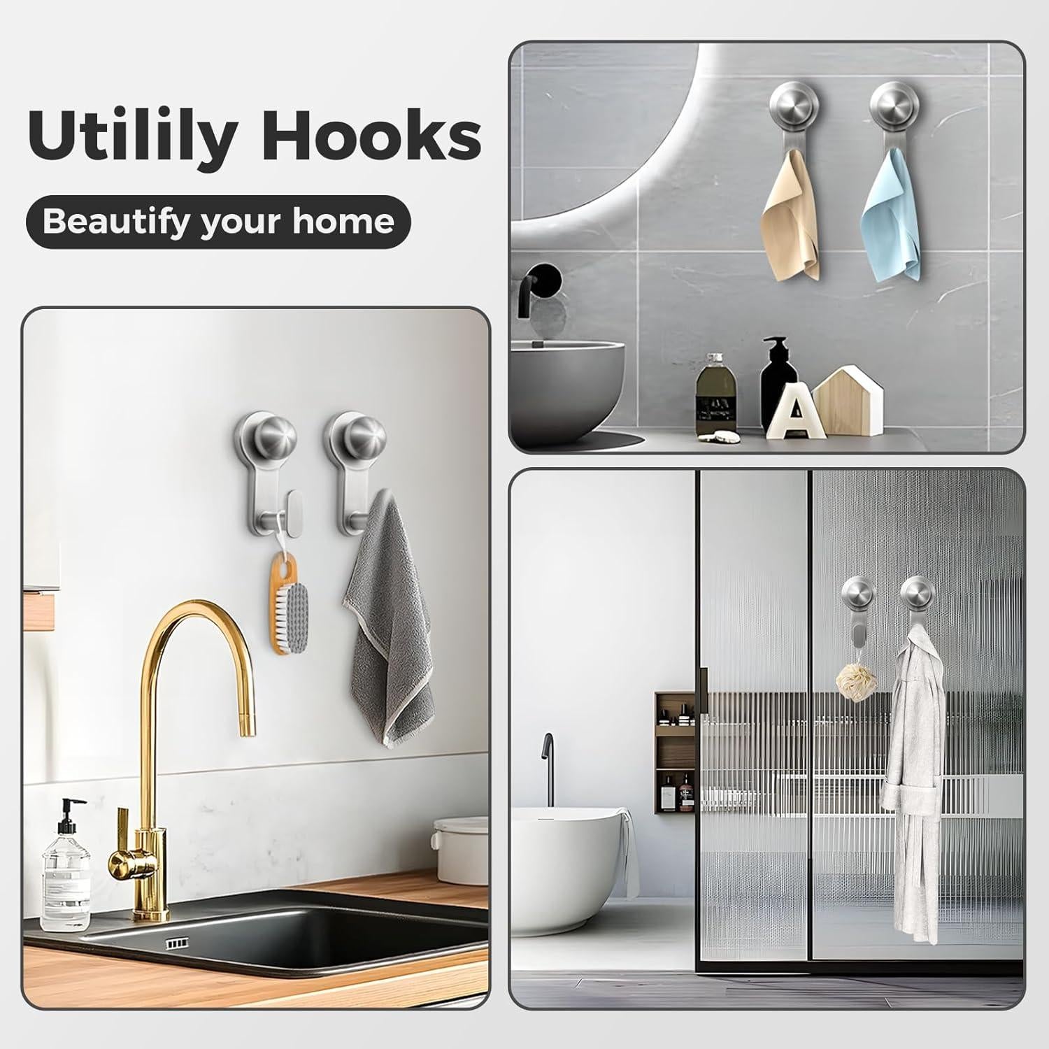 Ganchos de Ducha WingWider 2 Paquete Plata Alta Resistencia