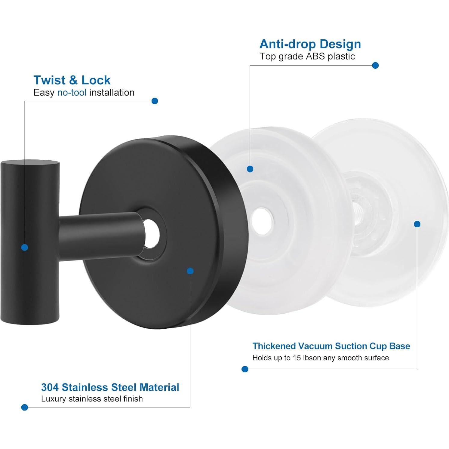 Ganchos de Ventosa EASETROL 2 Unidades Alta Resistencia Negro