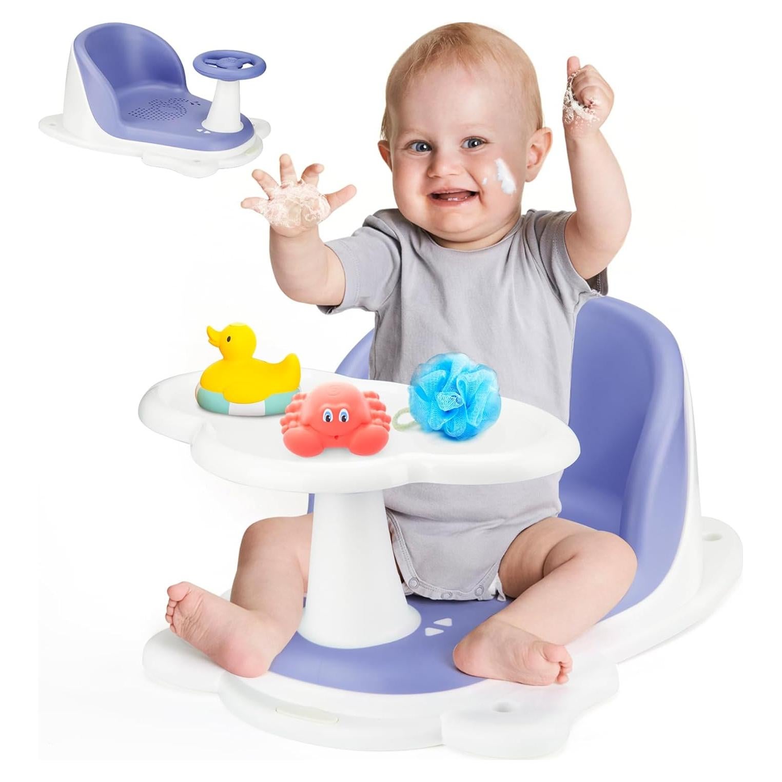 Asiento de Baño para Bebés OMYBaby Azul con Bandeja Desmontable
