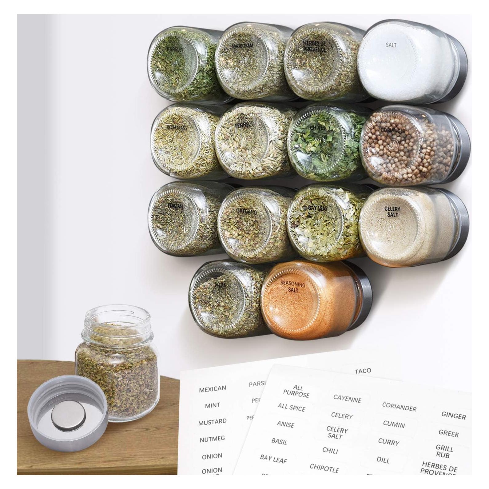 Tarros de Especias Magnéticos 15 Piezas 118 ml Vidrio Transparente