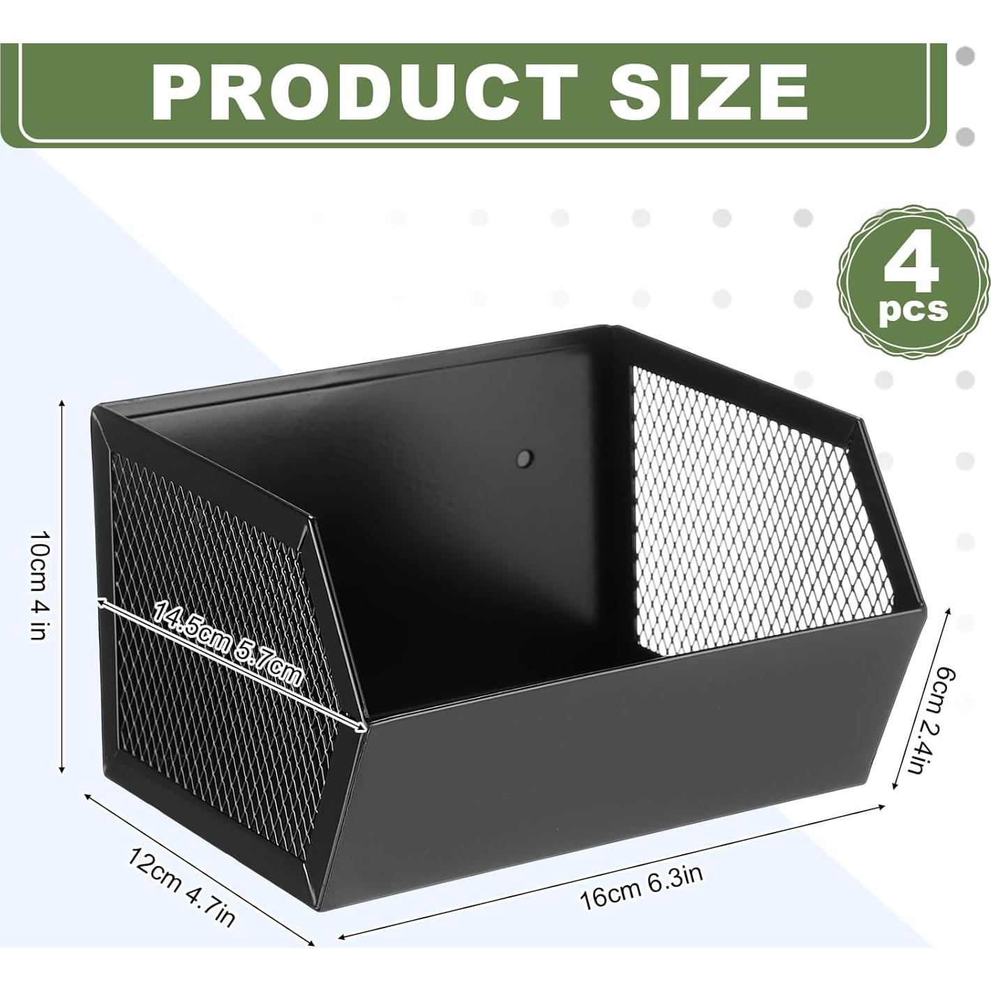 Cestas Magnéticas de Almacenamiento Zonon - 4 Pcs, Negro, 16x14.5x10 cm