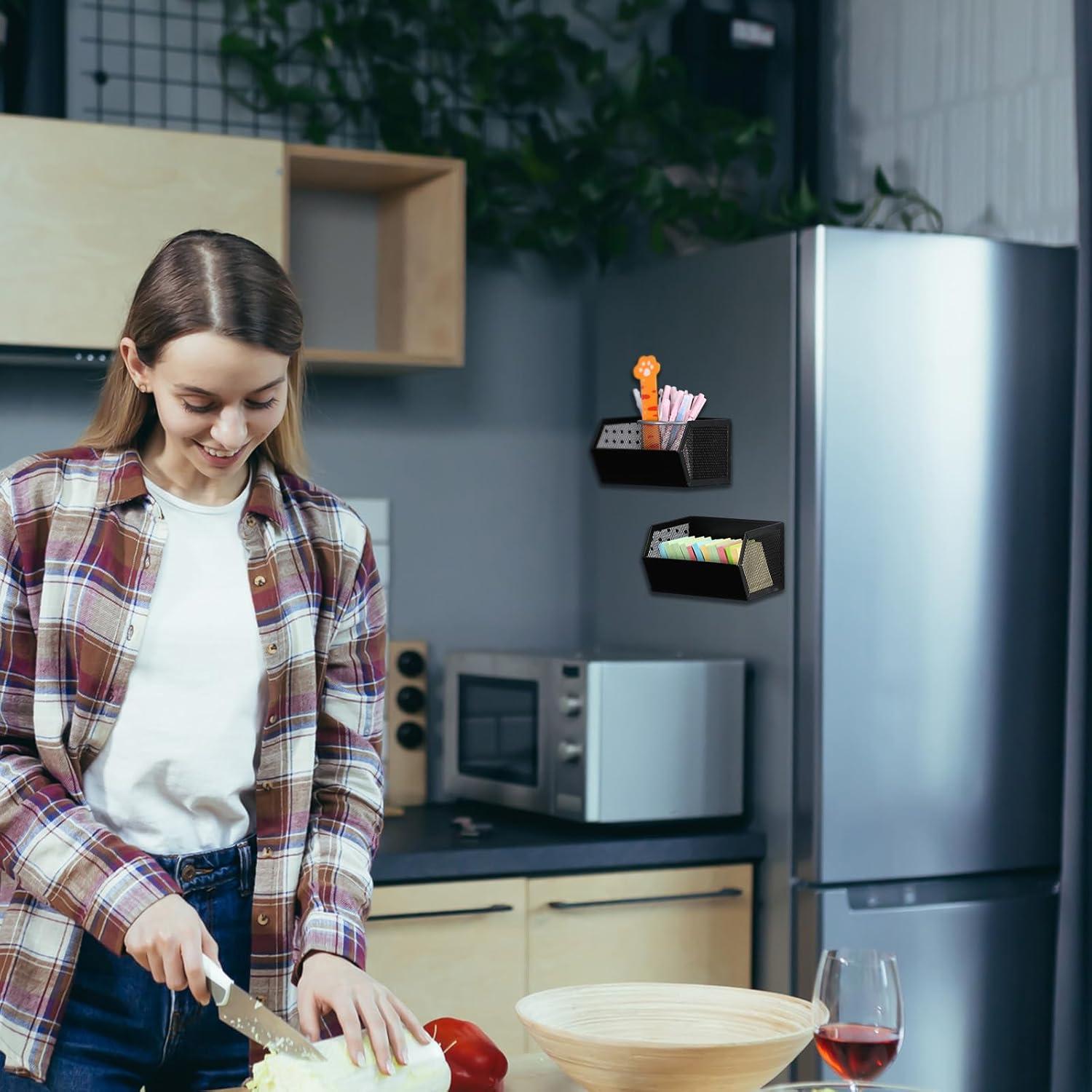 Cestas Magnéticas de Almacenamiento Zonon - 4 Pcs, Negro, 16x14.5x10 cm