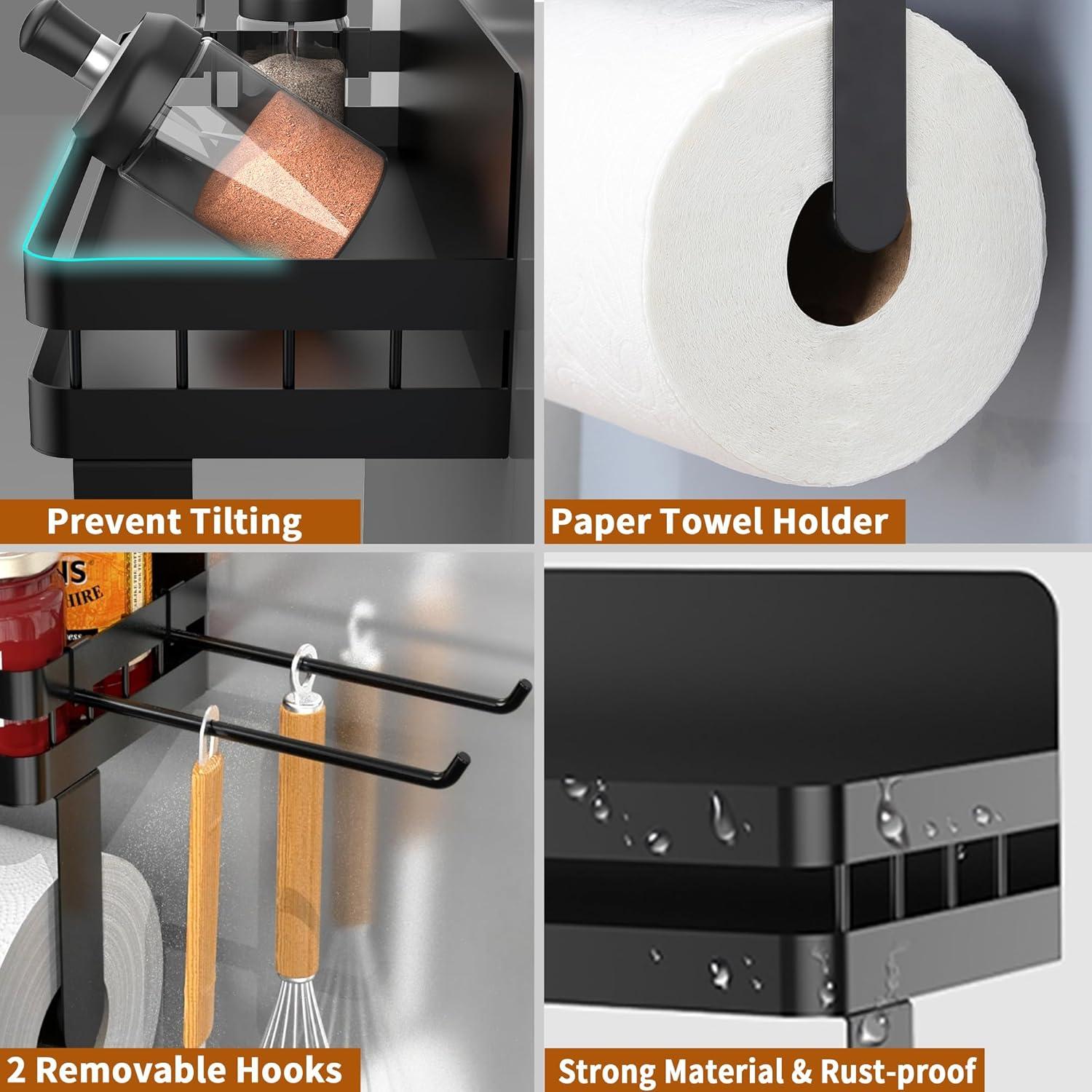 Soporte de Toallas de Papel Magnético YIGII con Estante Negro
