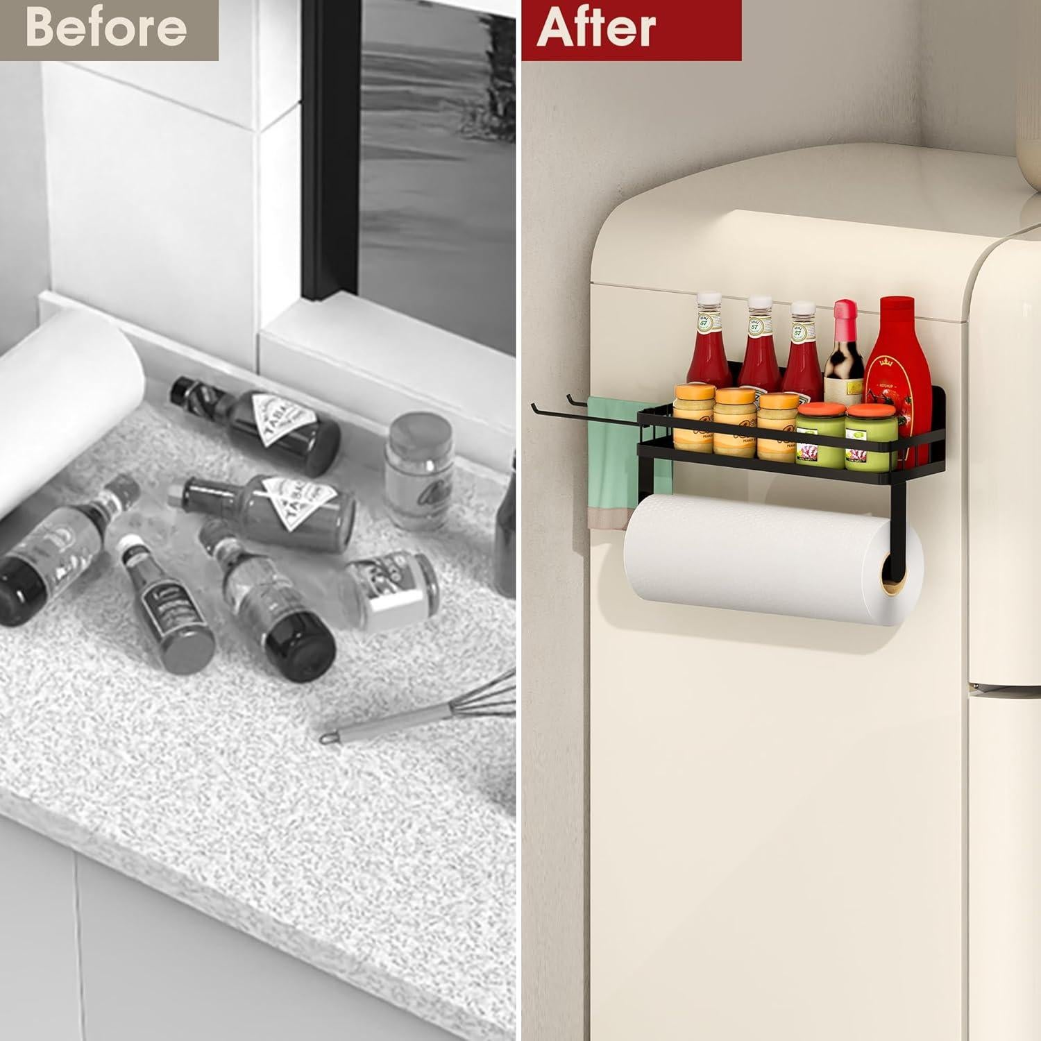 Soporte de Toallas de Papel Magnético YIGII con Estante Negro