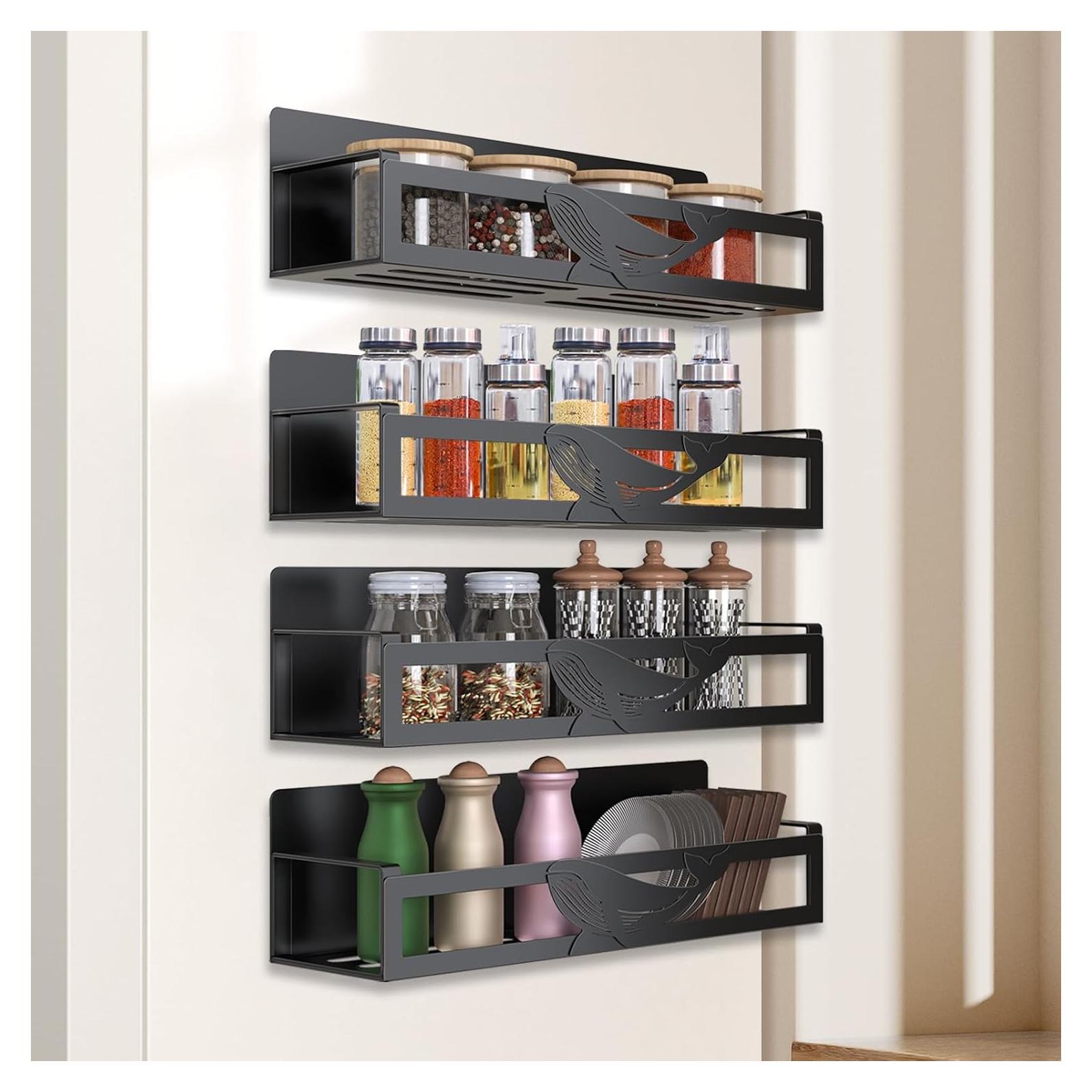 Estante Magnético AURIKAR para Especias - Paquete de 4, Negro